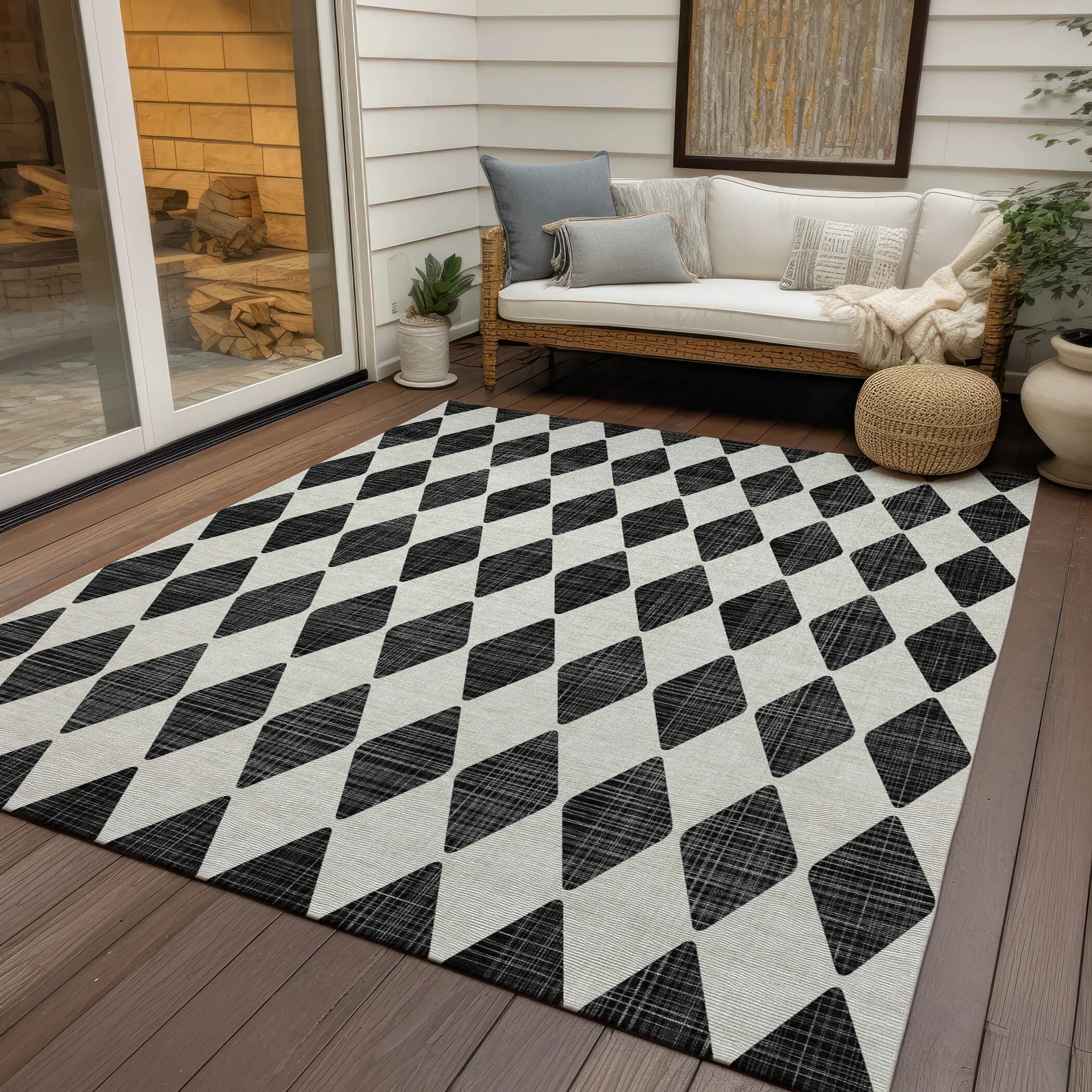 Machine Washable Indoor/ Outdoor Chantille Argyle Rug