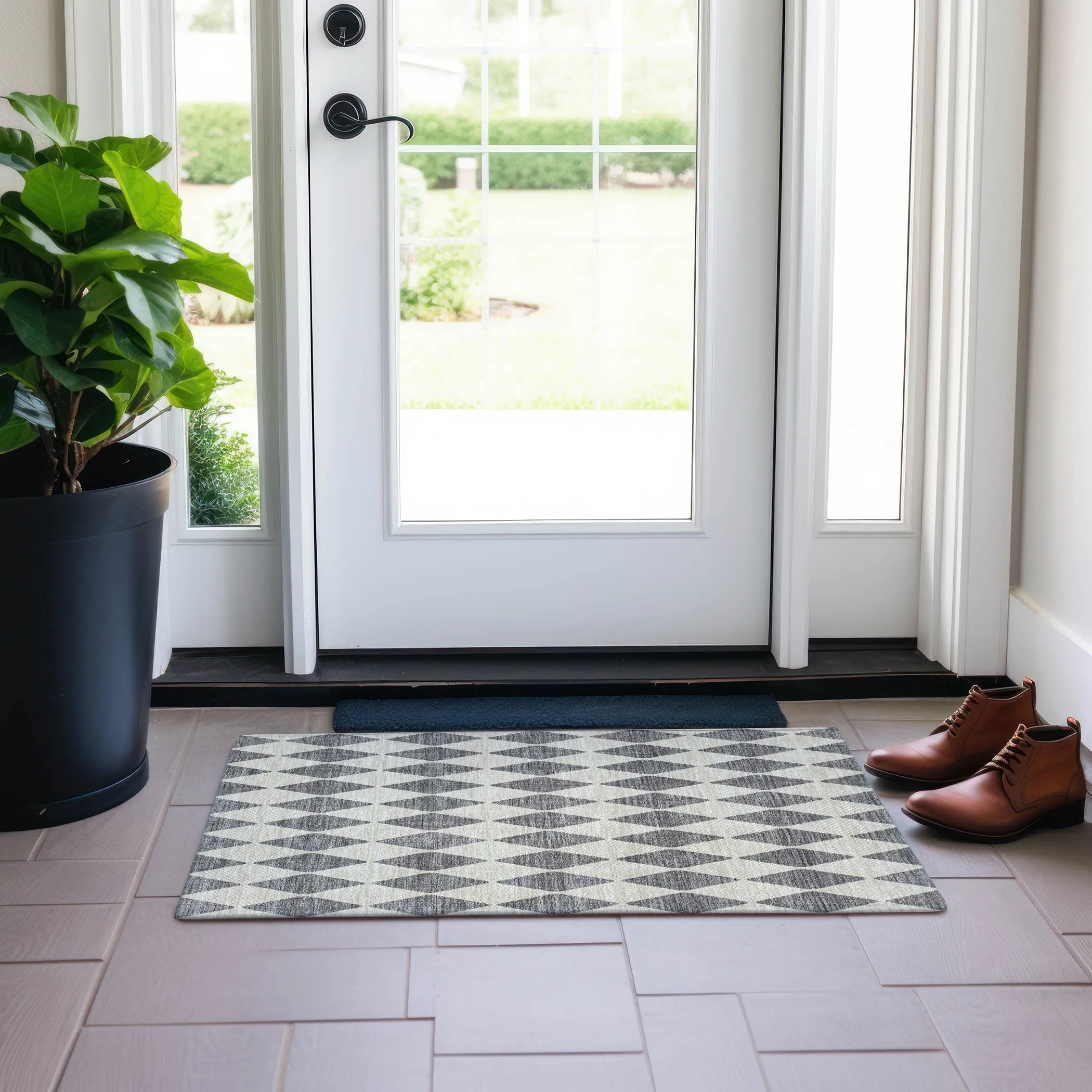 Machine Washable Indoor/ Outdoor Chantille Argyle Rug