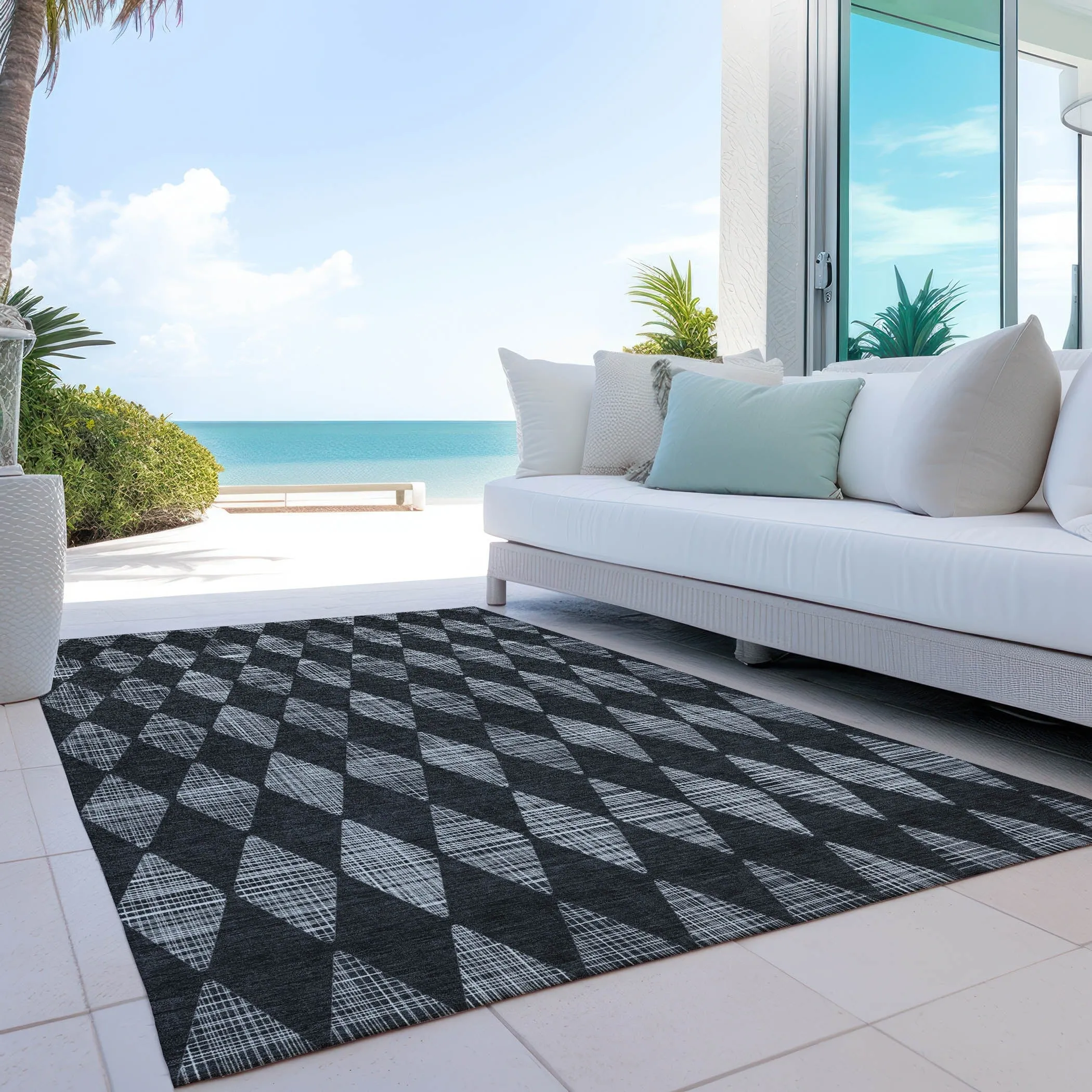Machine Washable Indoor/ Outdoor Chantille Argyle Rug