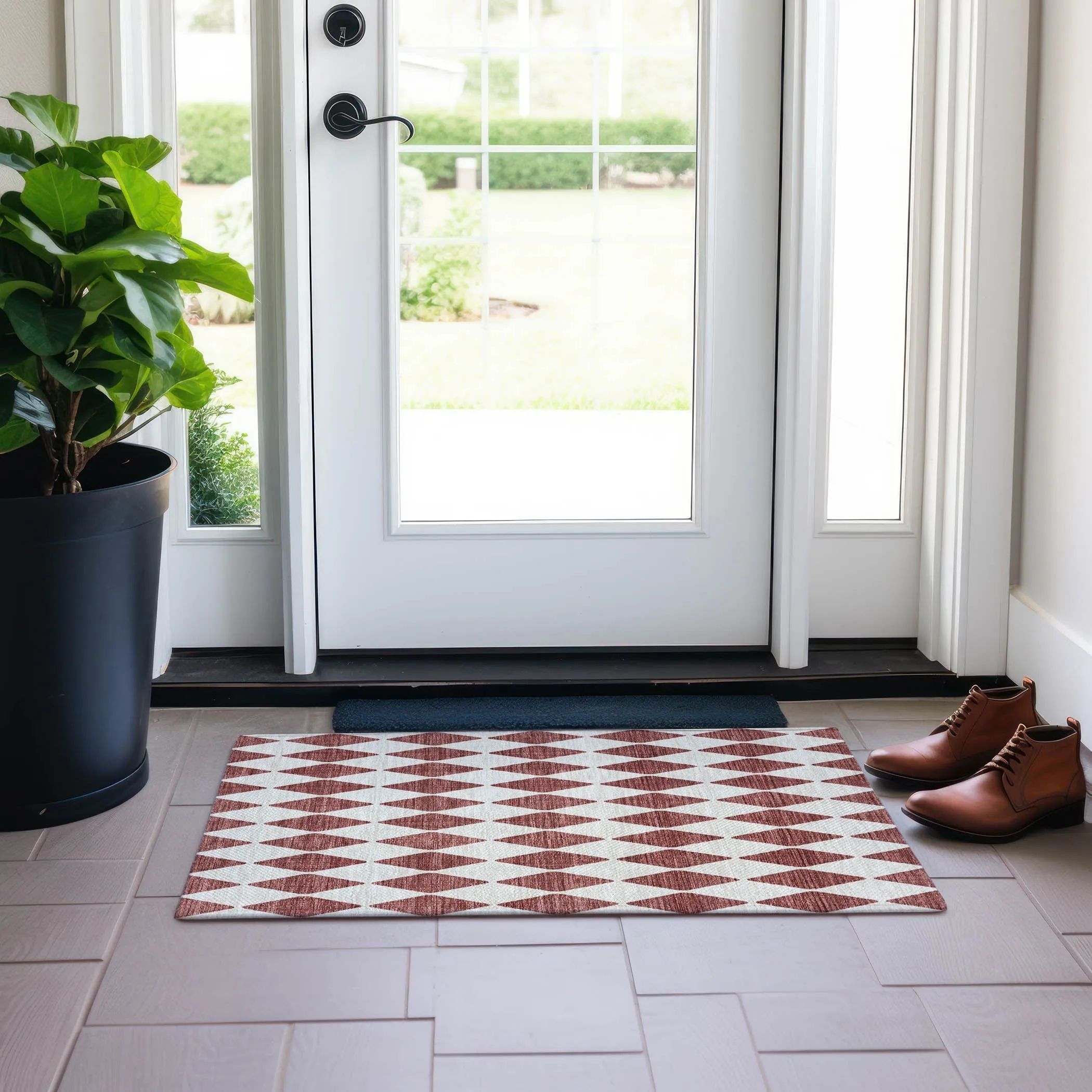 Machine Washable Indoor/ Outdoor Chantille Argyle Rug