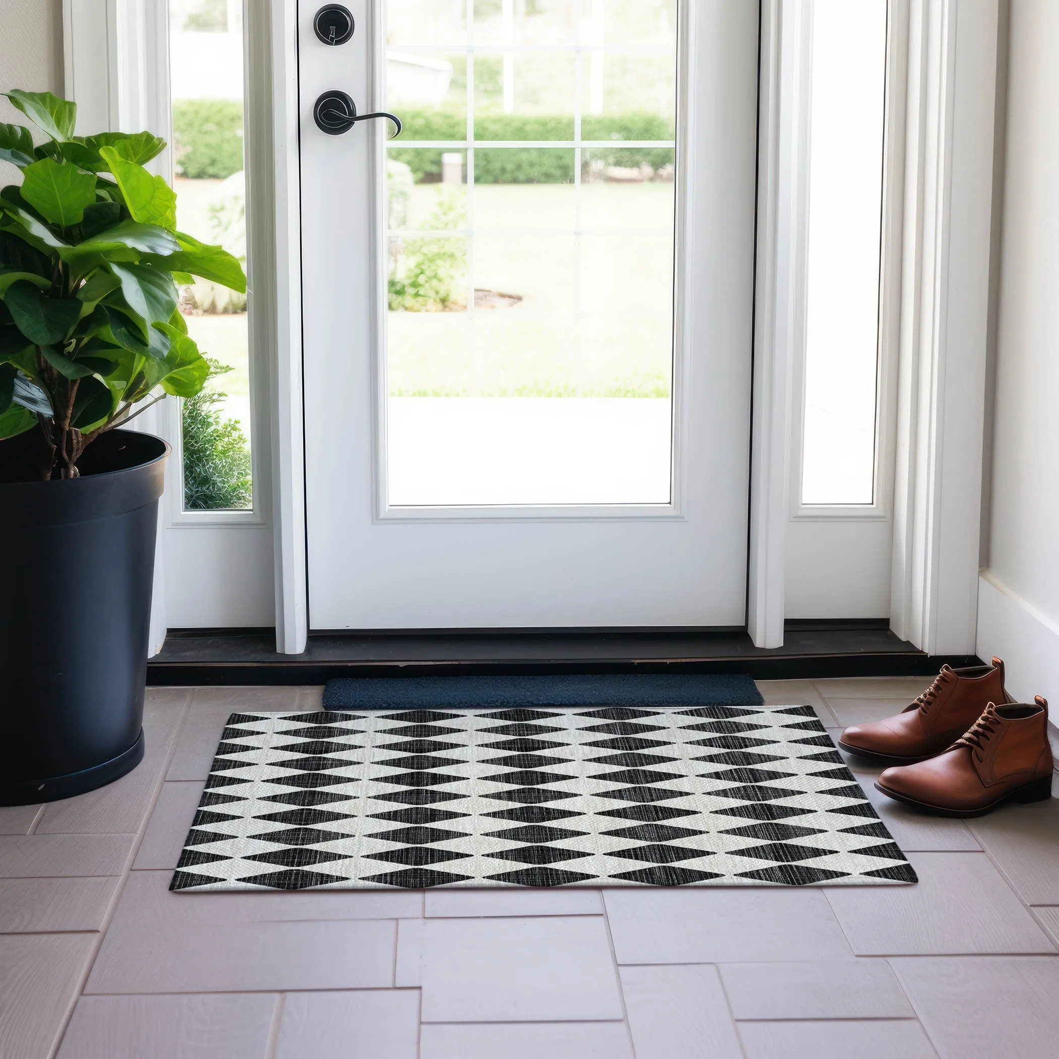 Machine Washable Indoor/ Outdoor Chantille Argyle Rug