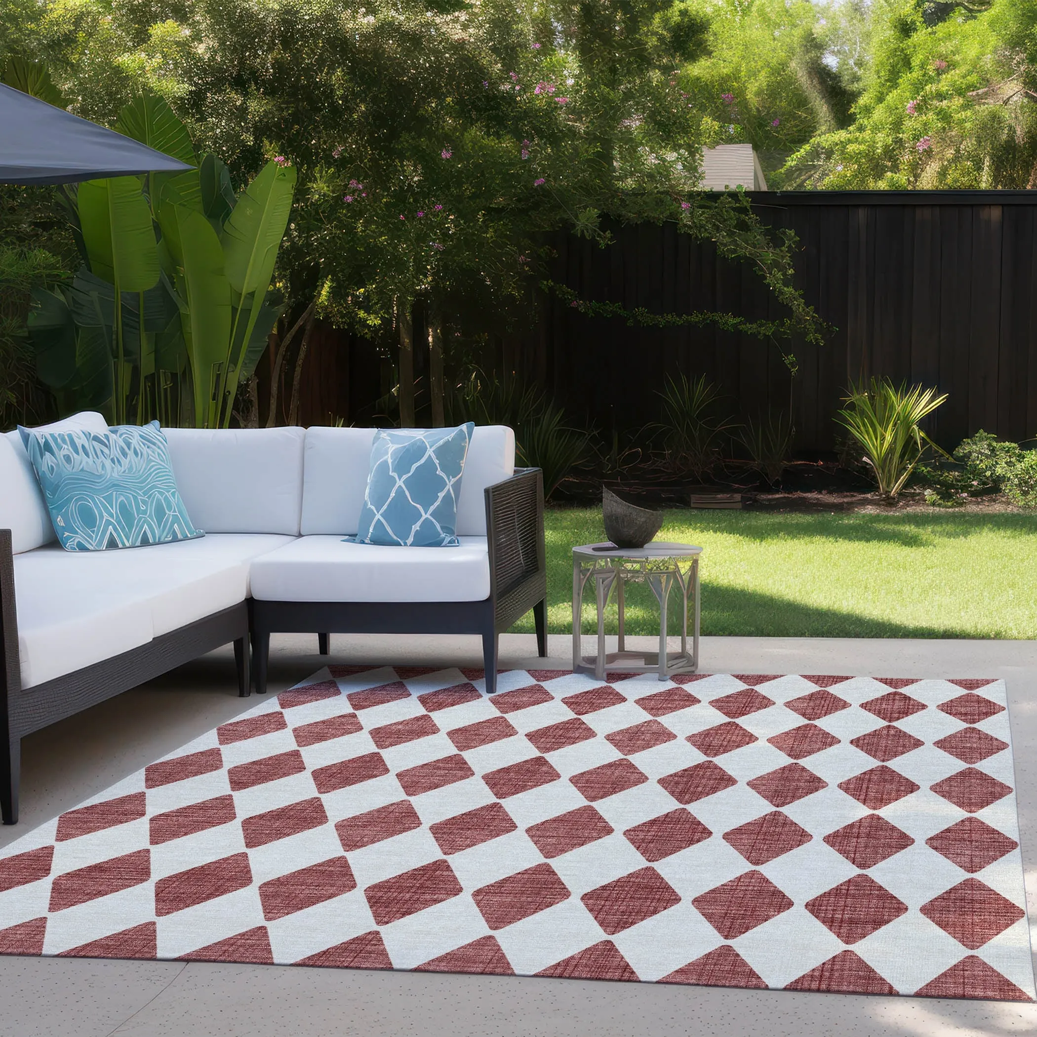 Machine Washable Indoor/ Outdoor Chantille Argyle Rug