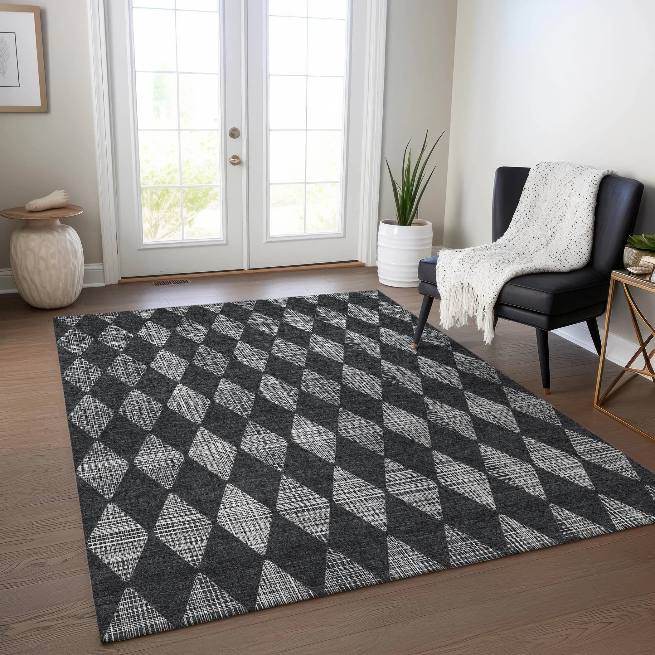 Machine Washable Indoor/ Outdoor Chantille Argyle Rug