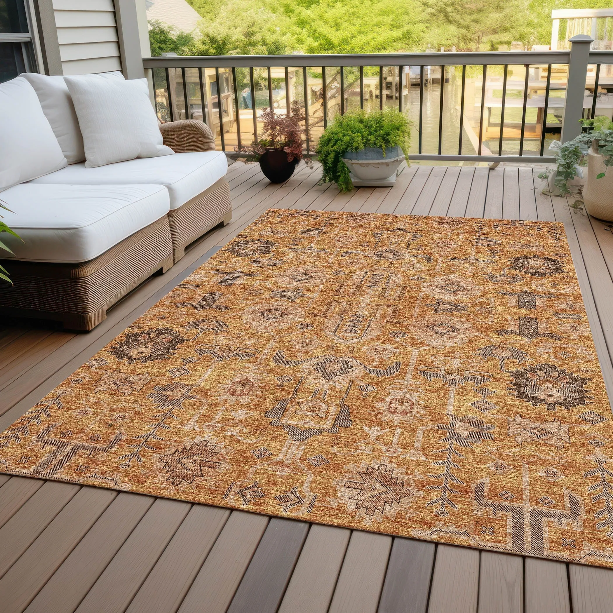 Machine Washable Indoor/ Outdoor Chantille Boho Traditional Rug