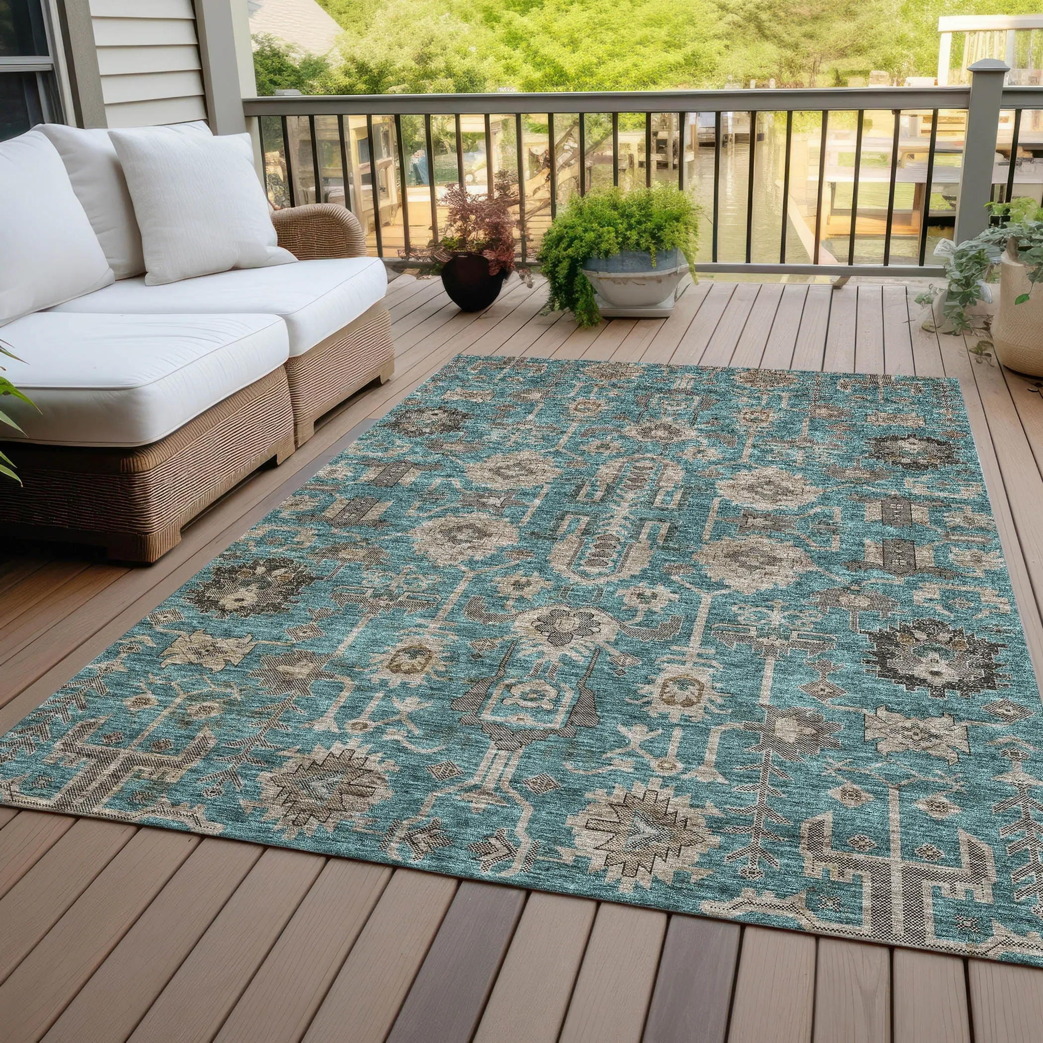Machine Washable Indoor/ Outdoor Chantille Boho Traditional Rug
