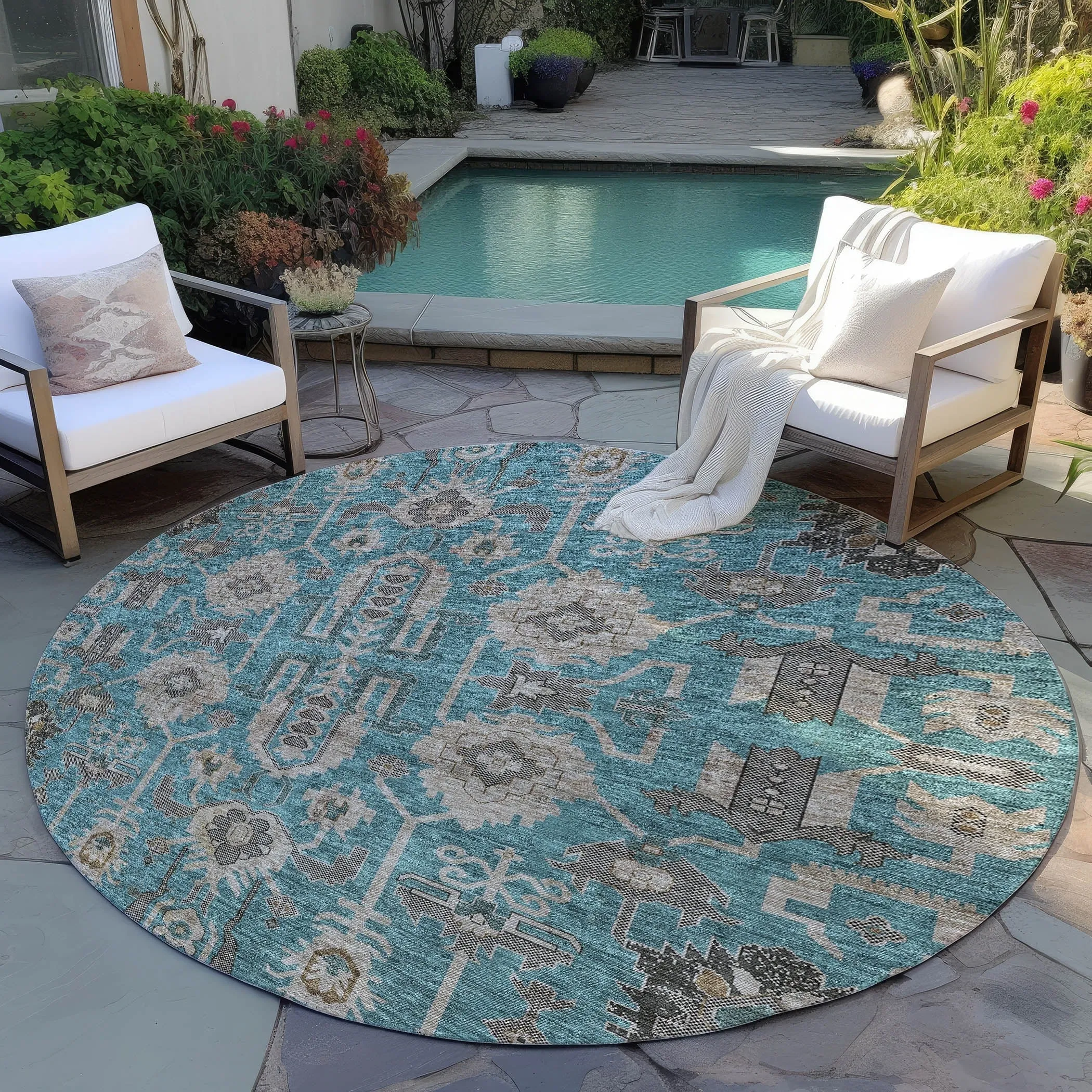 Machine Washable Indoor/ Outdoor Chantille Boho Traditional Rug
