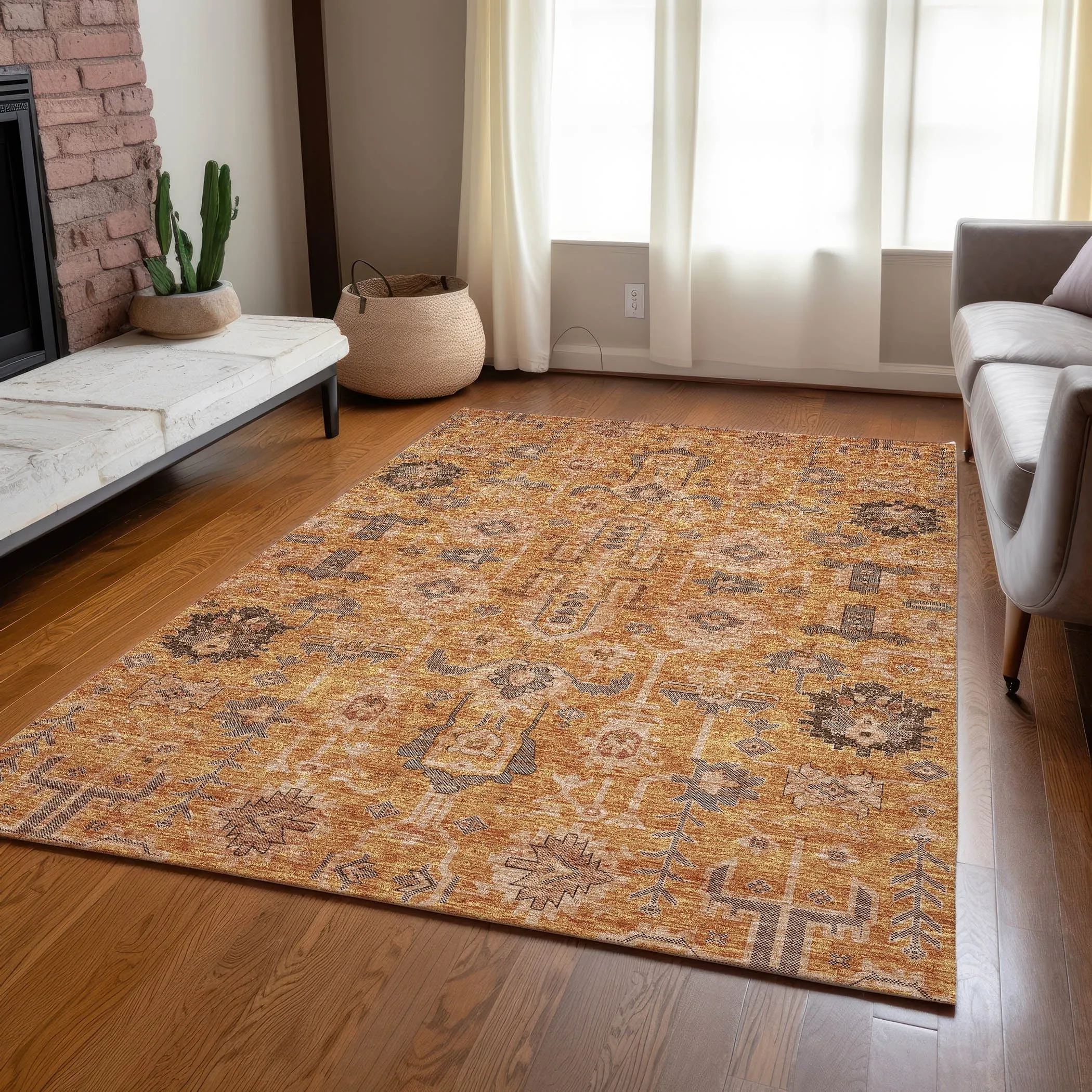 Machine Washable Indoor/ Outdoor Chantille Boho Traditional Rug
