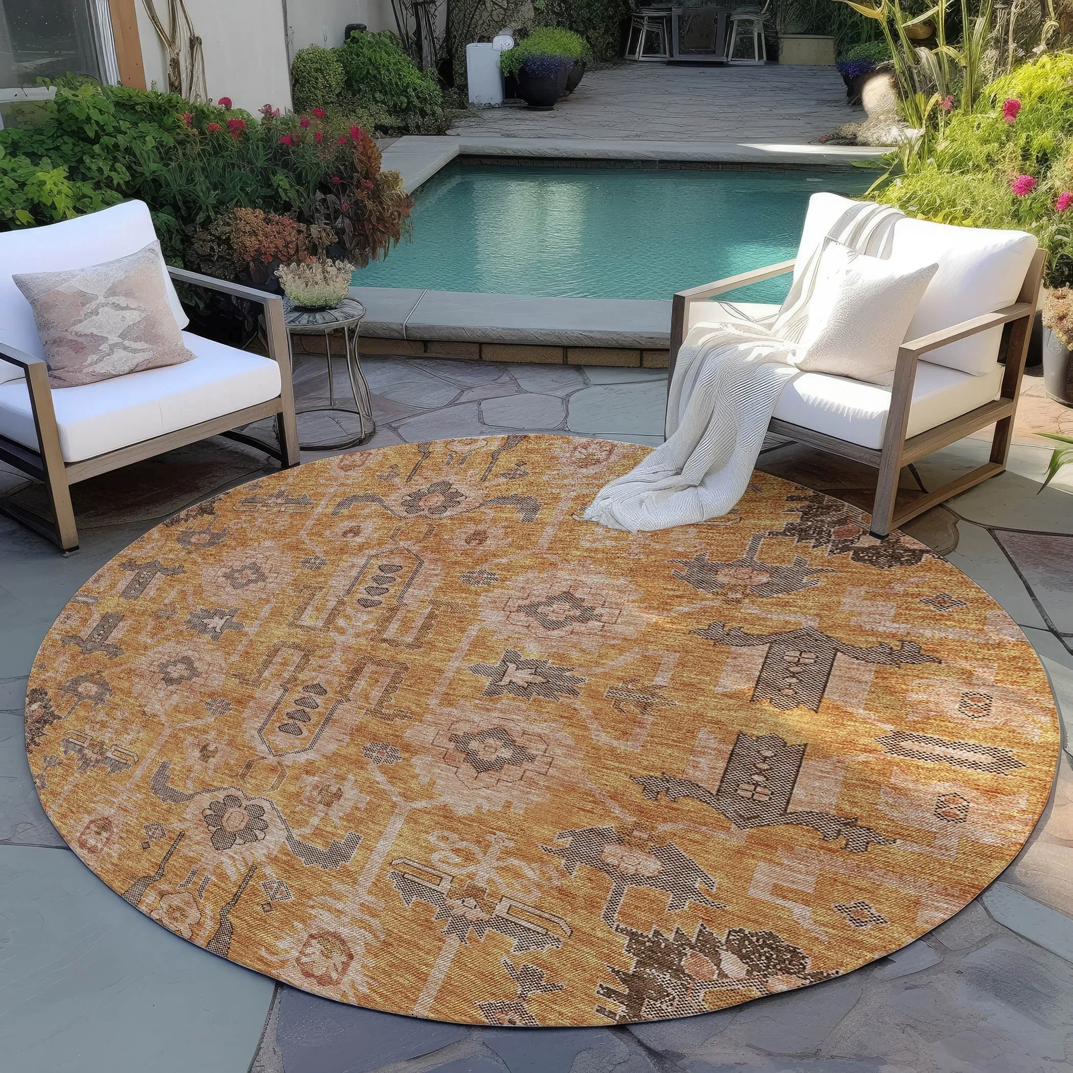 Machine Washable Indoor/ Outdoor Chantille Boho Traditional Rug