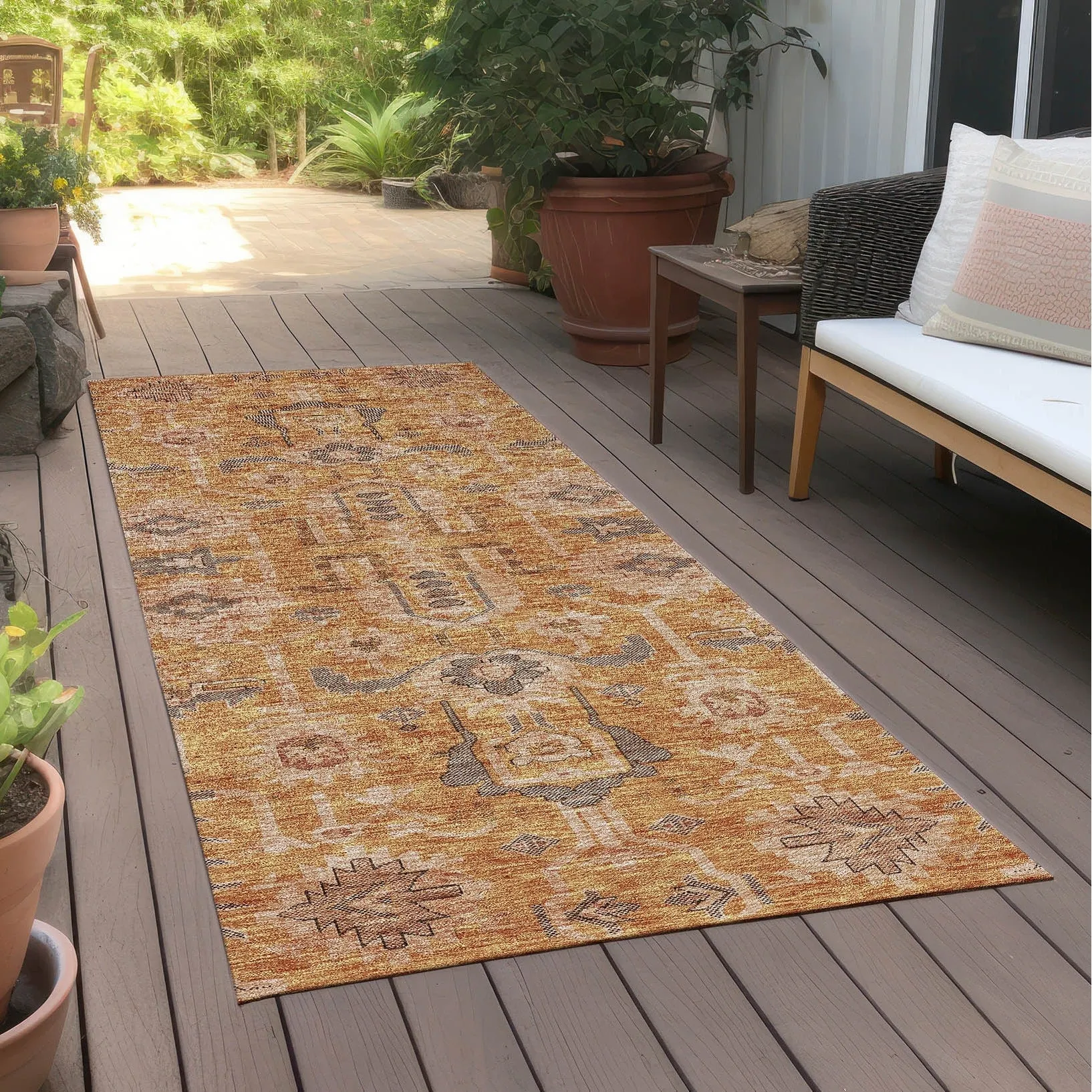 Machine Washable Indoor/ Outdoor Chantille Boho Traditional Rug