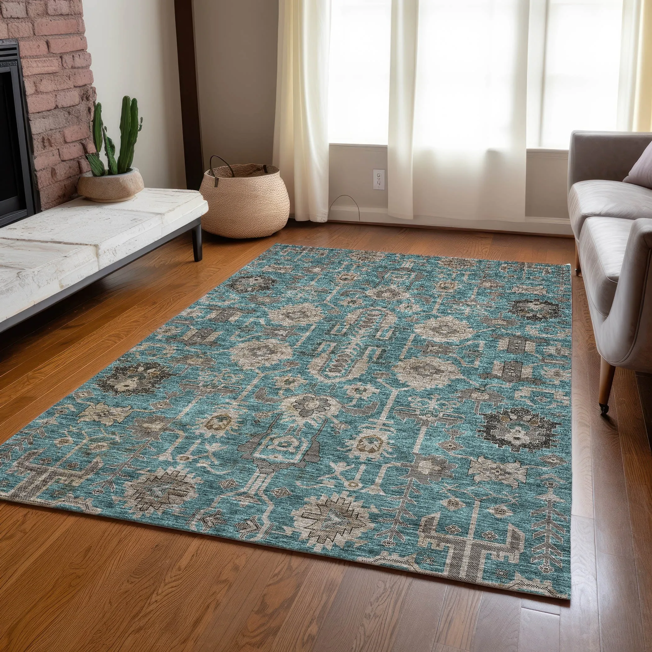 Machine Washable Indoor/ Outdoor Chantille Boho Traditional Rug