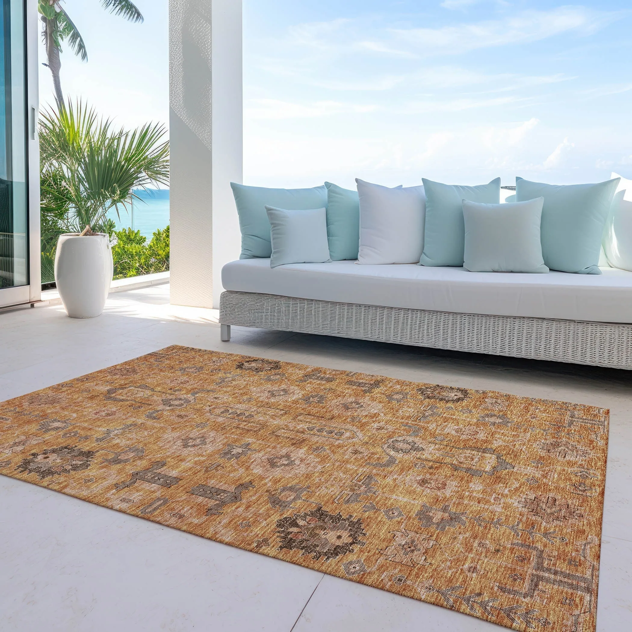 Machine Washable Indoor/ Outdoor Chantille Boho Traditional Rug