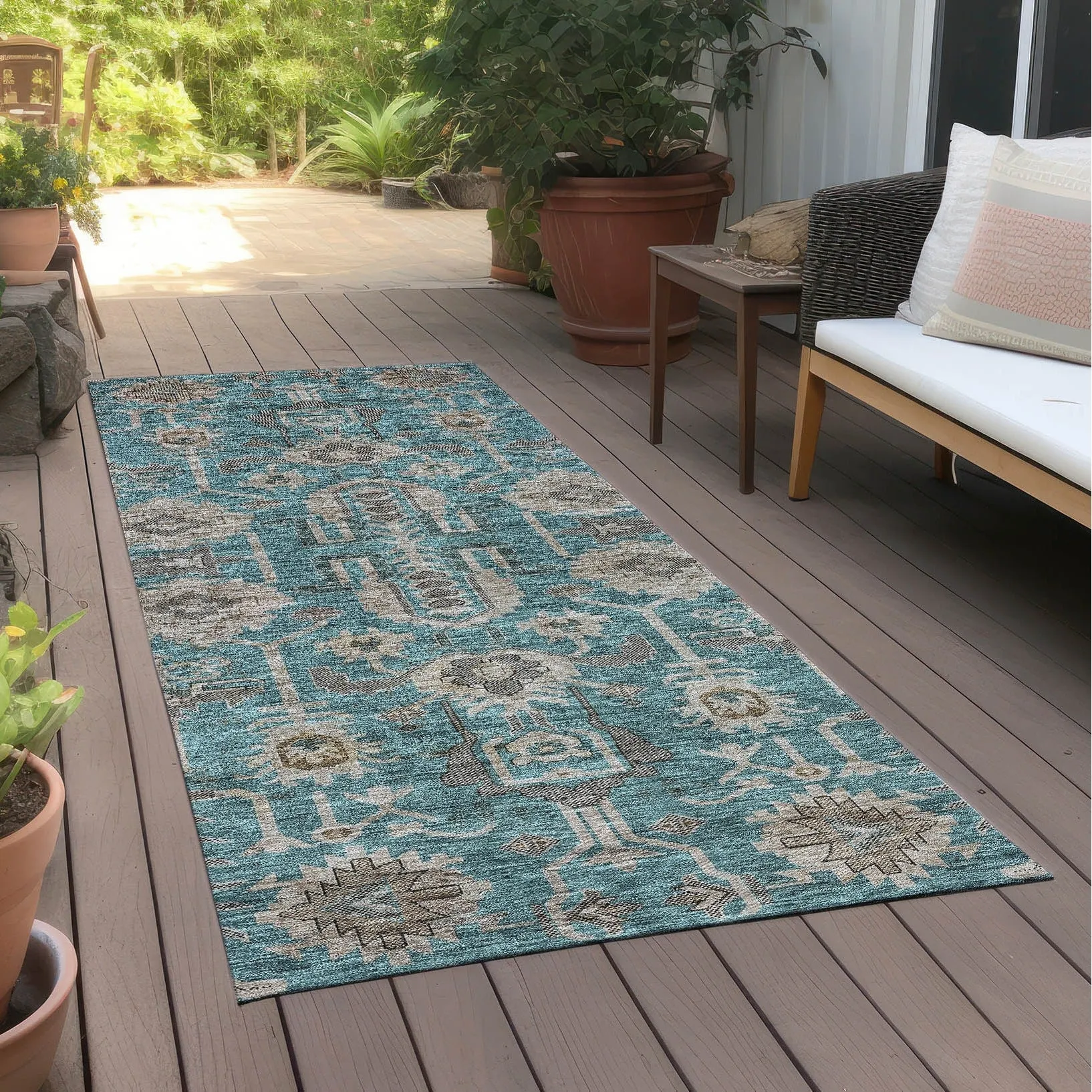 Machine Washable Indoor/ Outdoor Chantille Boho Traditional Rug