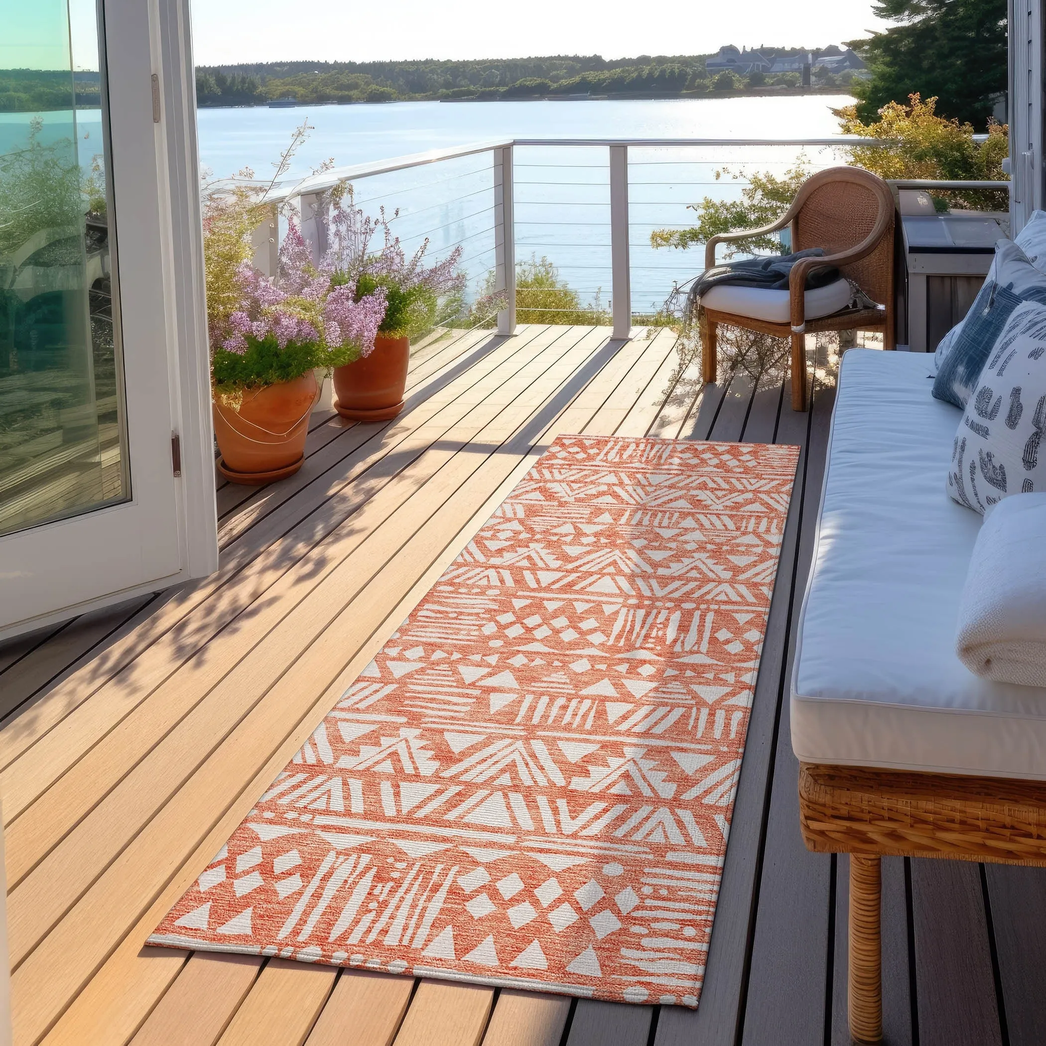 Machine Washable Indoor/ Outdoor Chantille Boho Tribal Rug