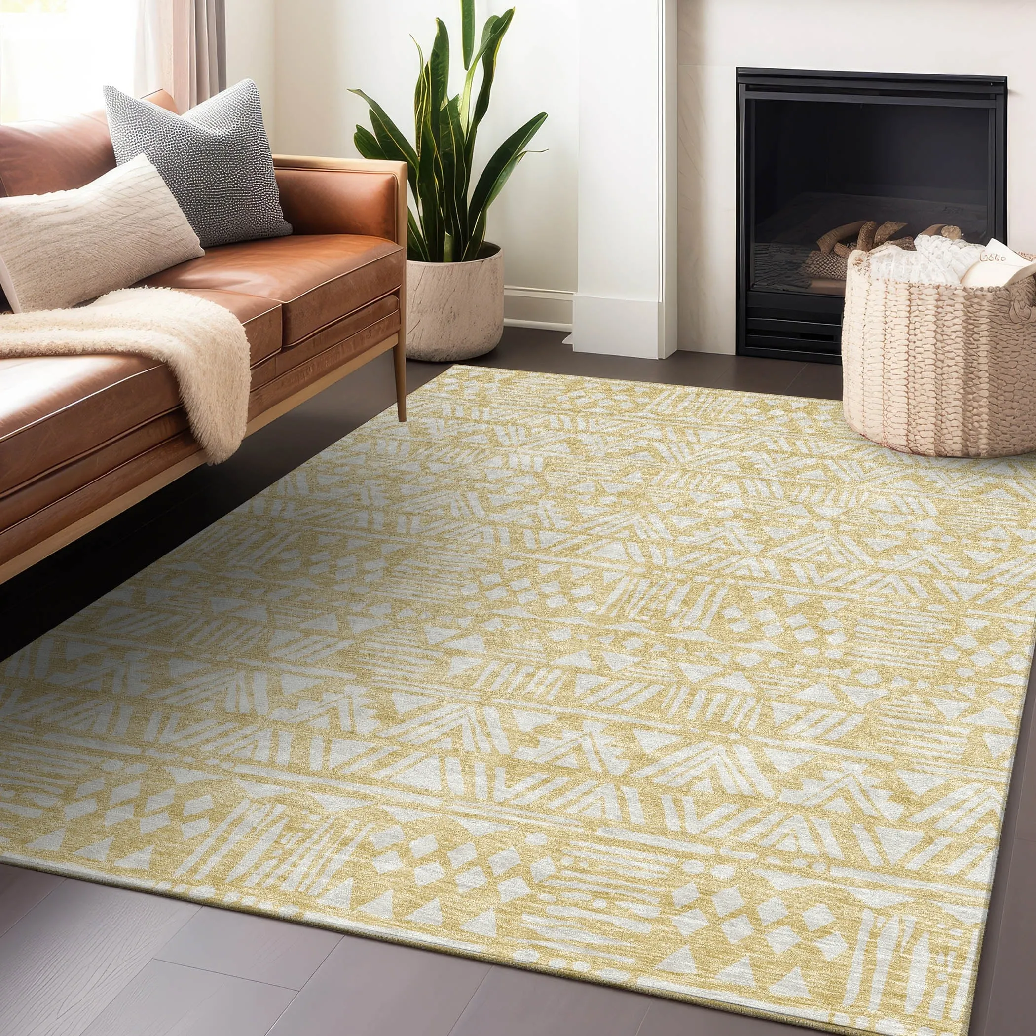 Machine Washable Indoor/ Outdoor Chantille Boho Tribal Rug