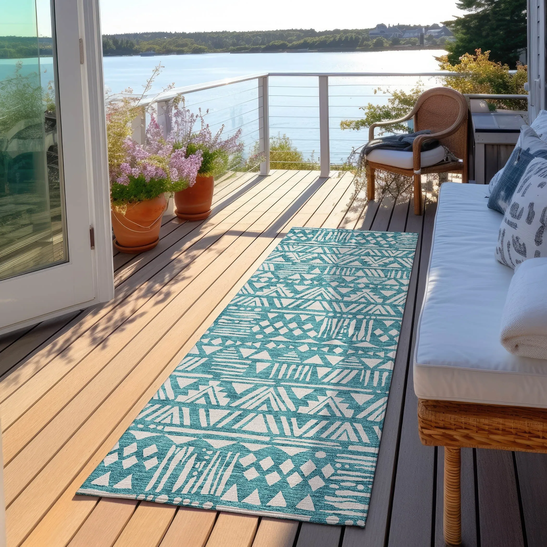 Machine Washable Indoor/ Outdoor Chantille Boho Tribal Rug