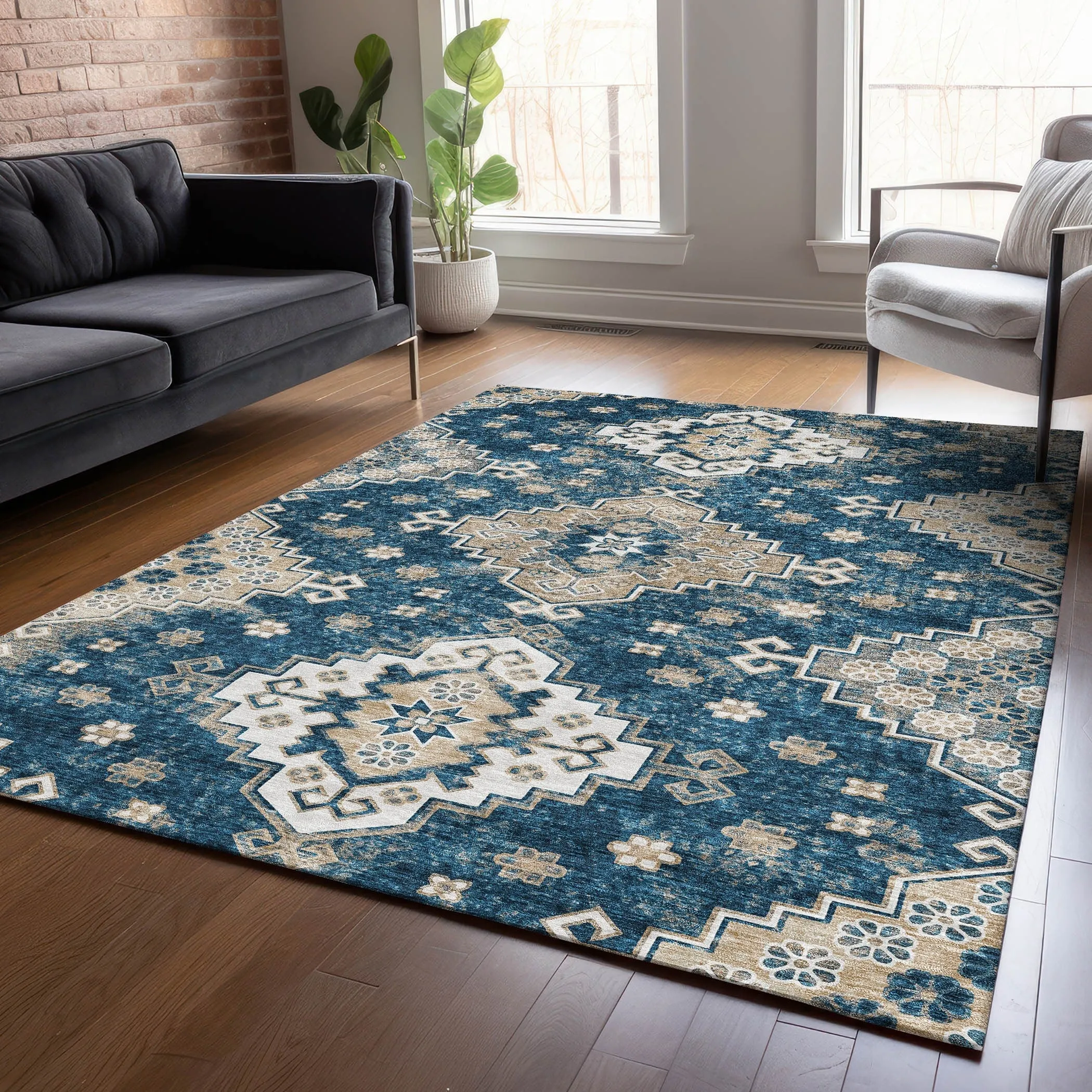 Machine Washable Indoor/ Outdoor Chantille Boho Tribal Rug