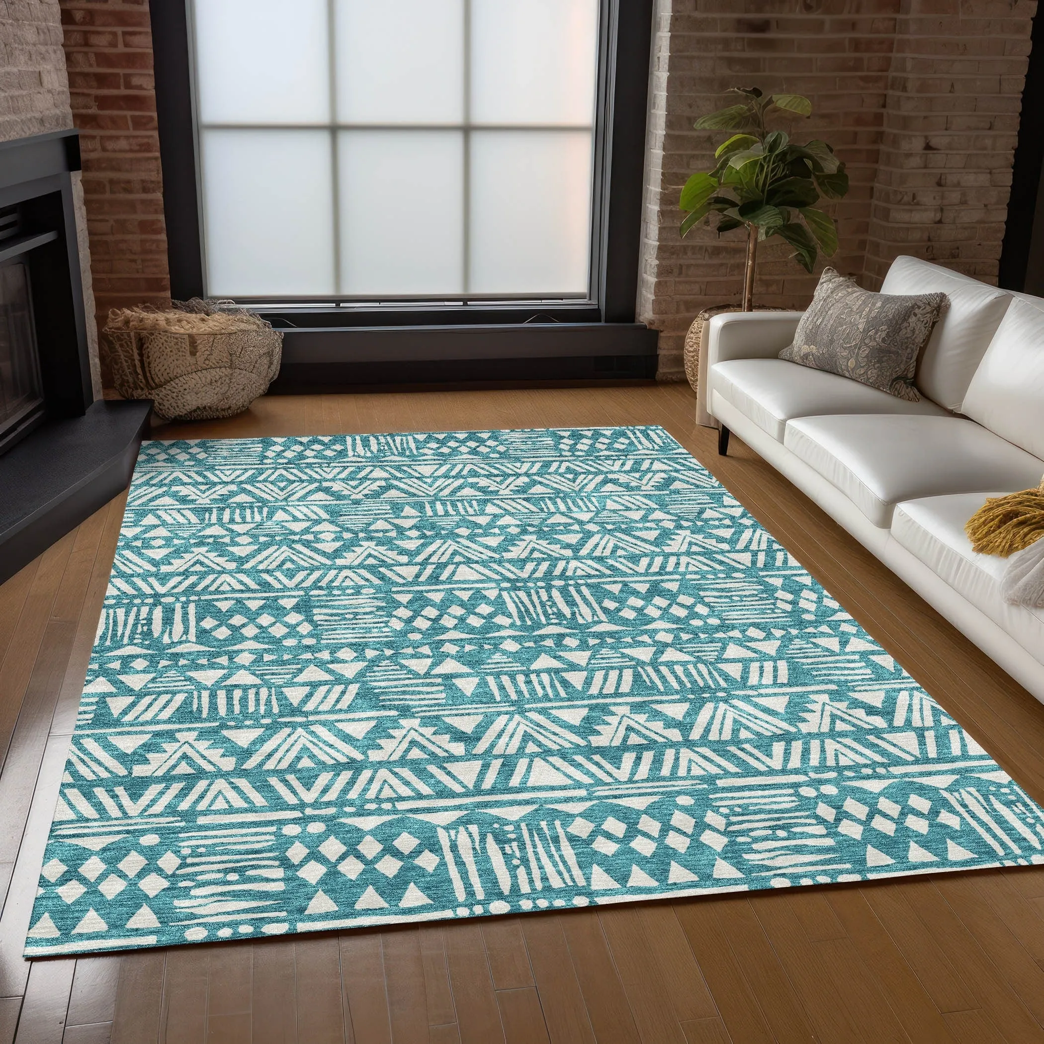 Machine Washable Indoor/ Outdoor Chantille Boho Tribal Rug