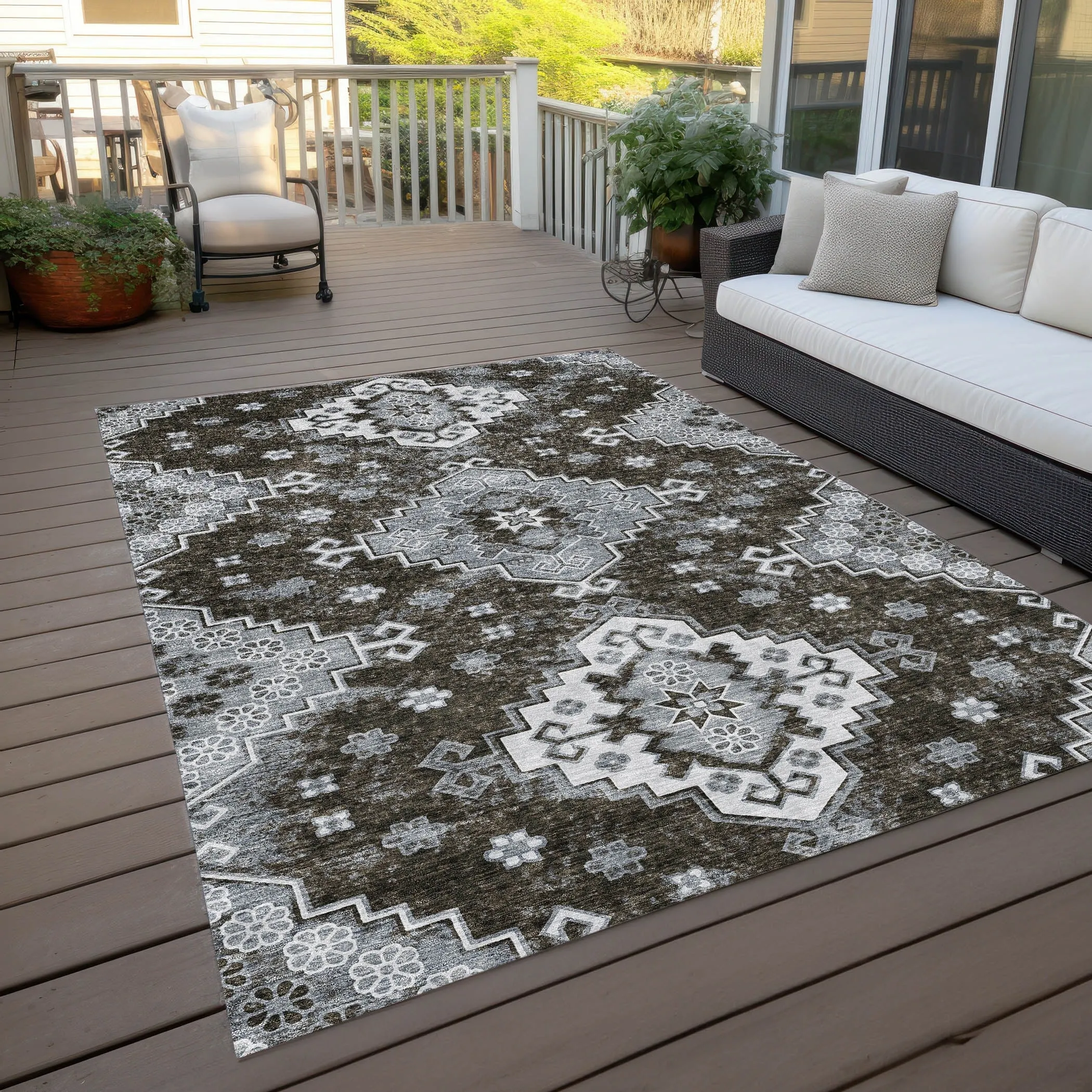 Machine Washable Indoor/ Outdoor Chantille Boho Tribal Rug