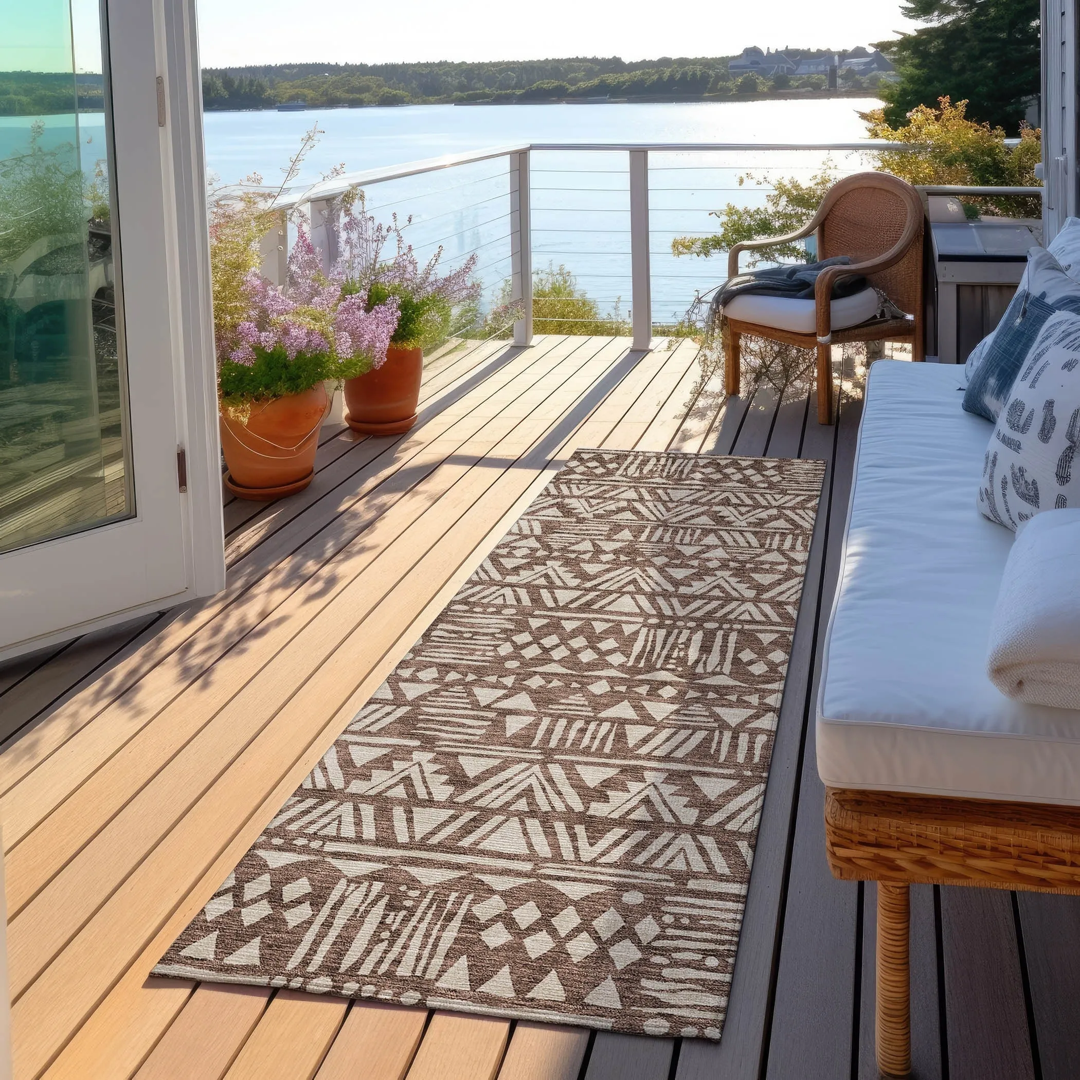 Machine Washable Indoor/ Outdoor Chantille Boho Tribal Rug