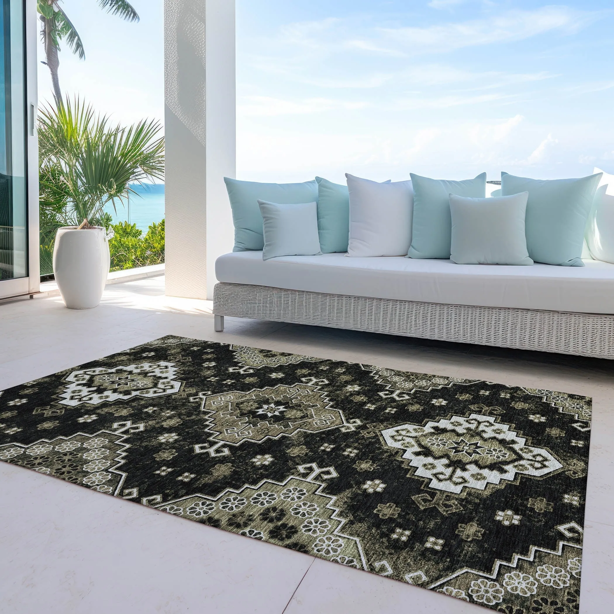 Machine Washable Indoor/ Outdoor Chantille Boho Tribal Rug