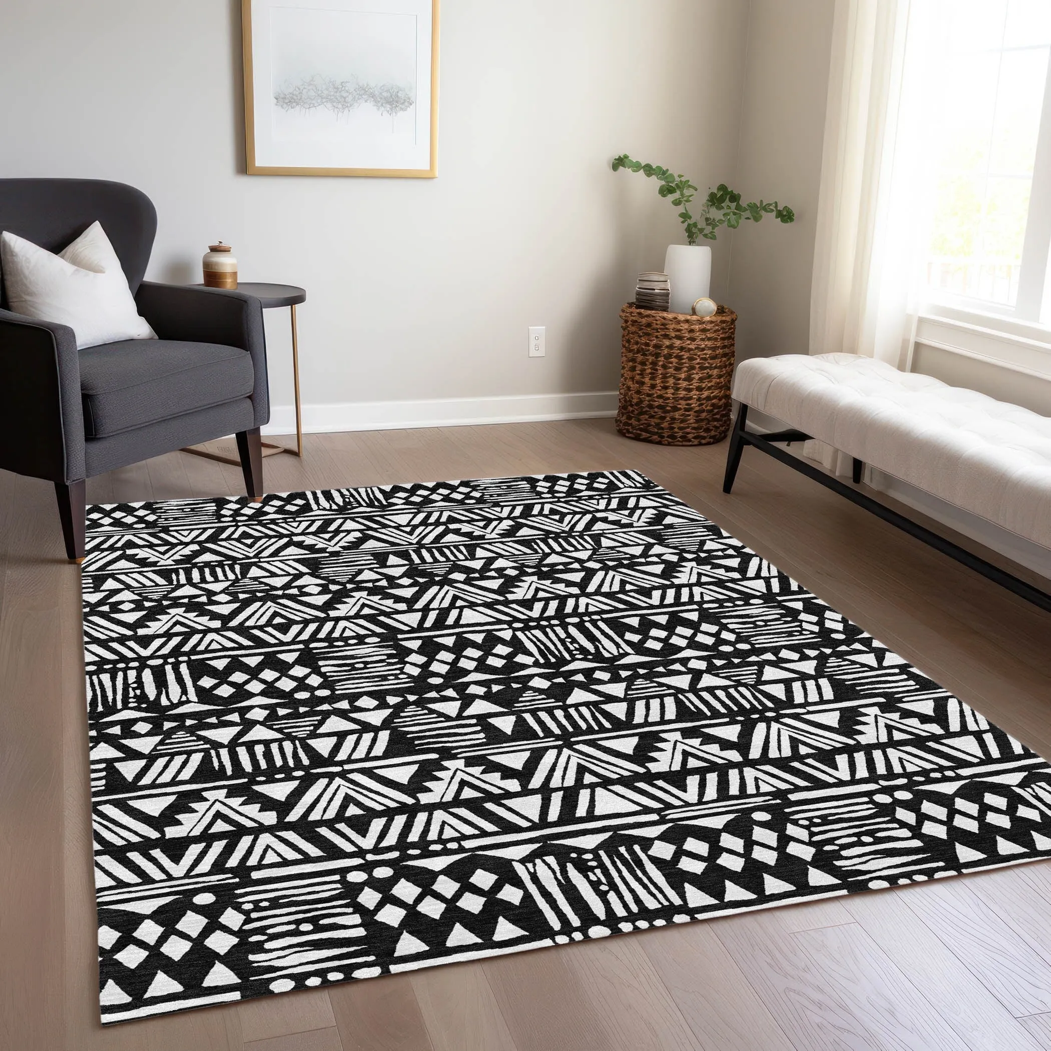 Machine Washable Indoor/ Outdoor Chantille Boho Tribal Rug