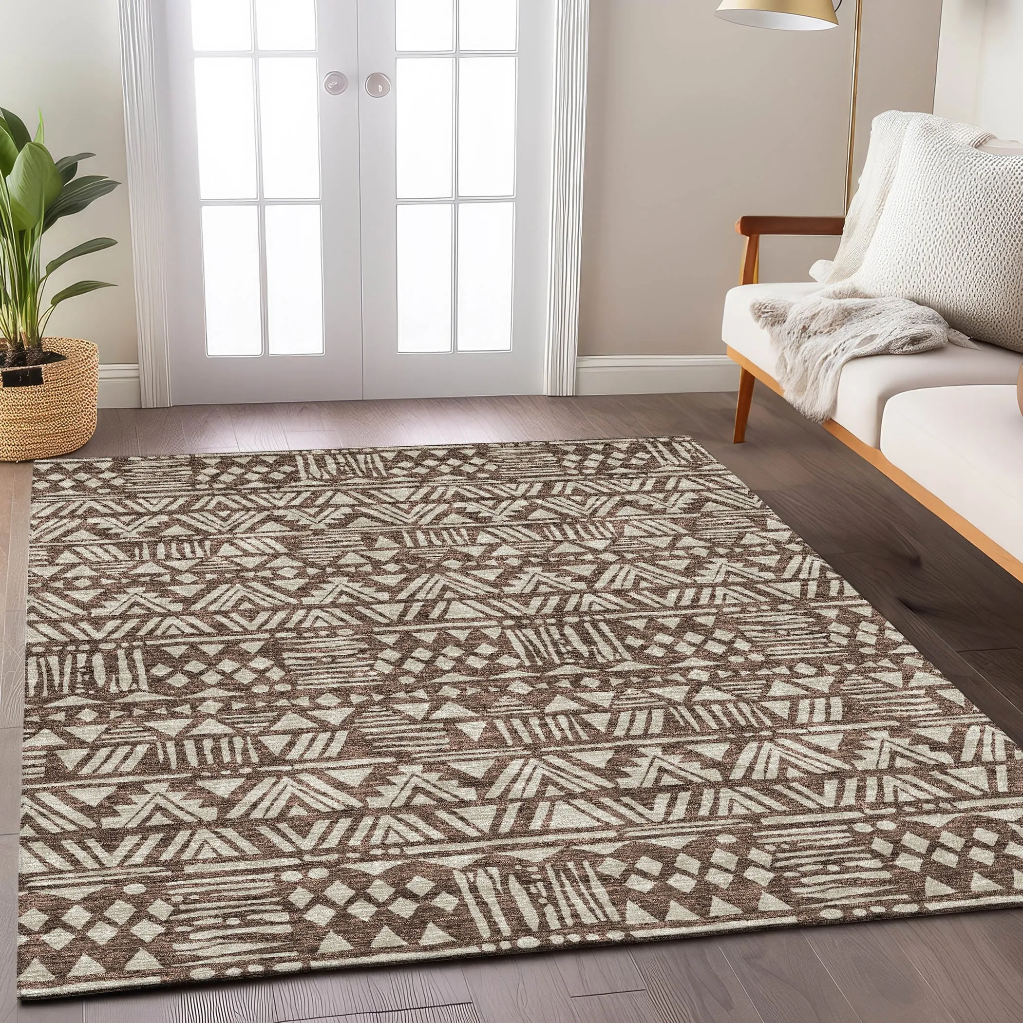 Machine Washable Indoor/ Outdoor Chantille Boho Tribal Rug