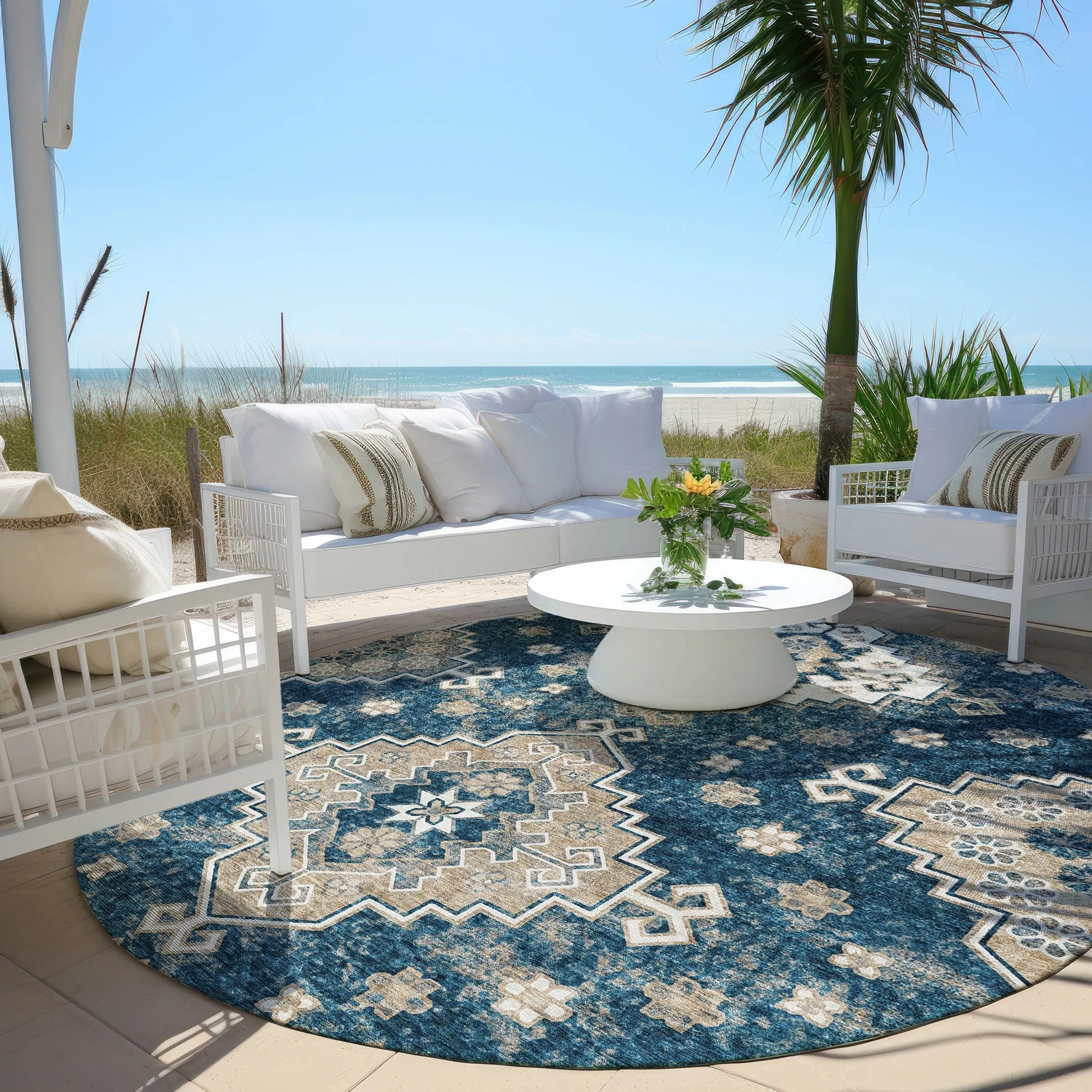 Machine Washable Indoor/ Outdoor Chantille Boho Tribal Rug