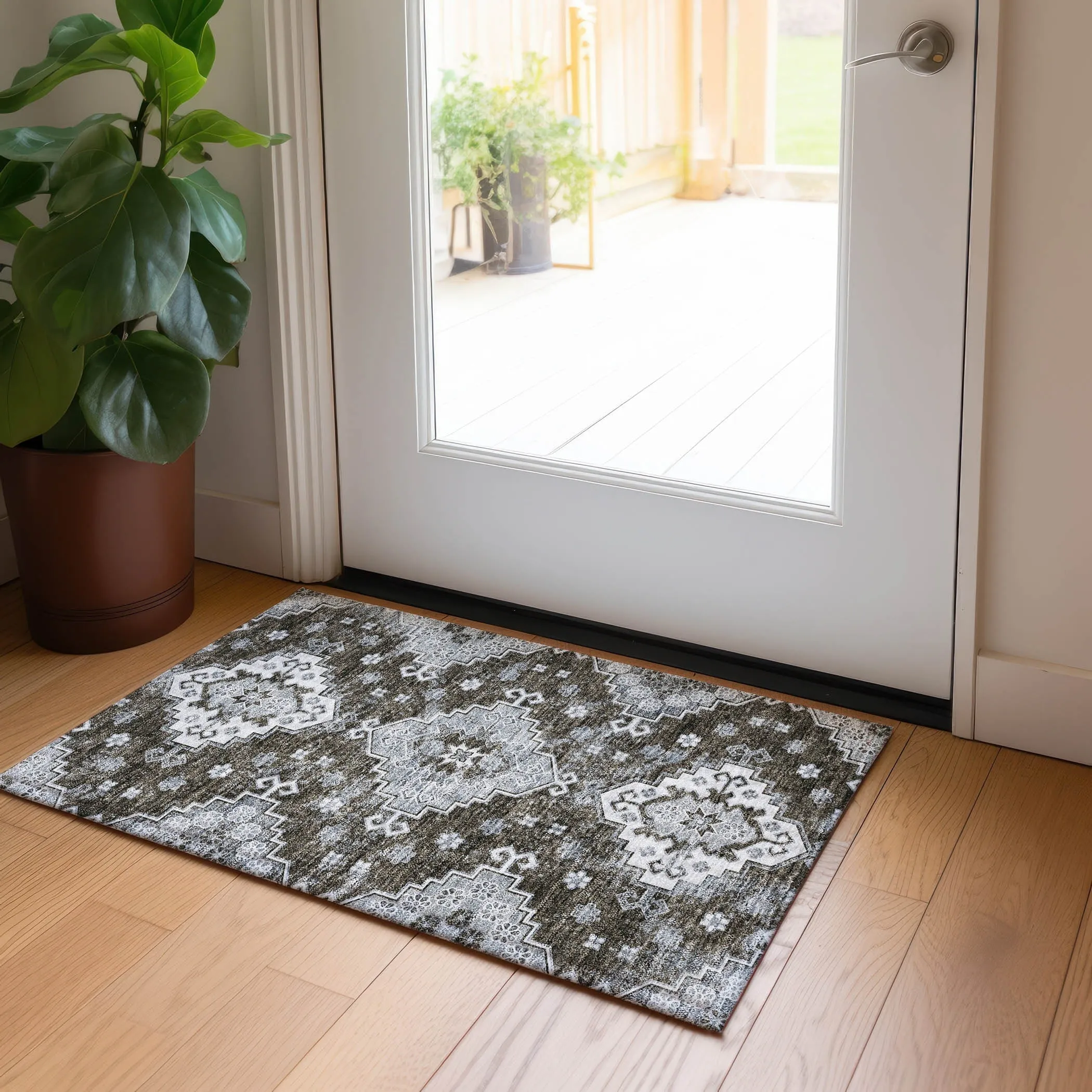 Machine Washable Indoor/ Outdoor Chantille Boho Tribal Rug