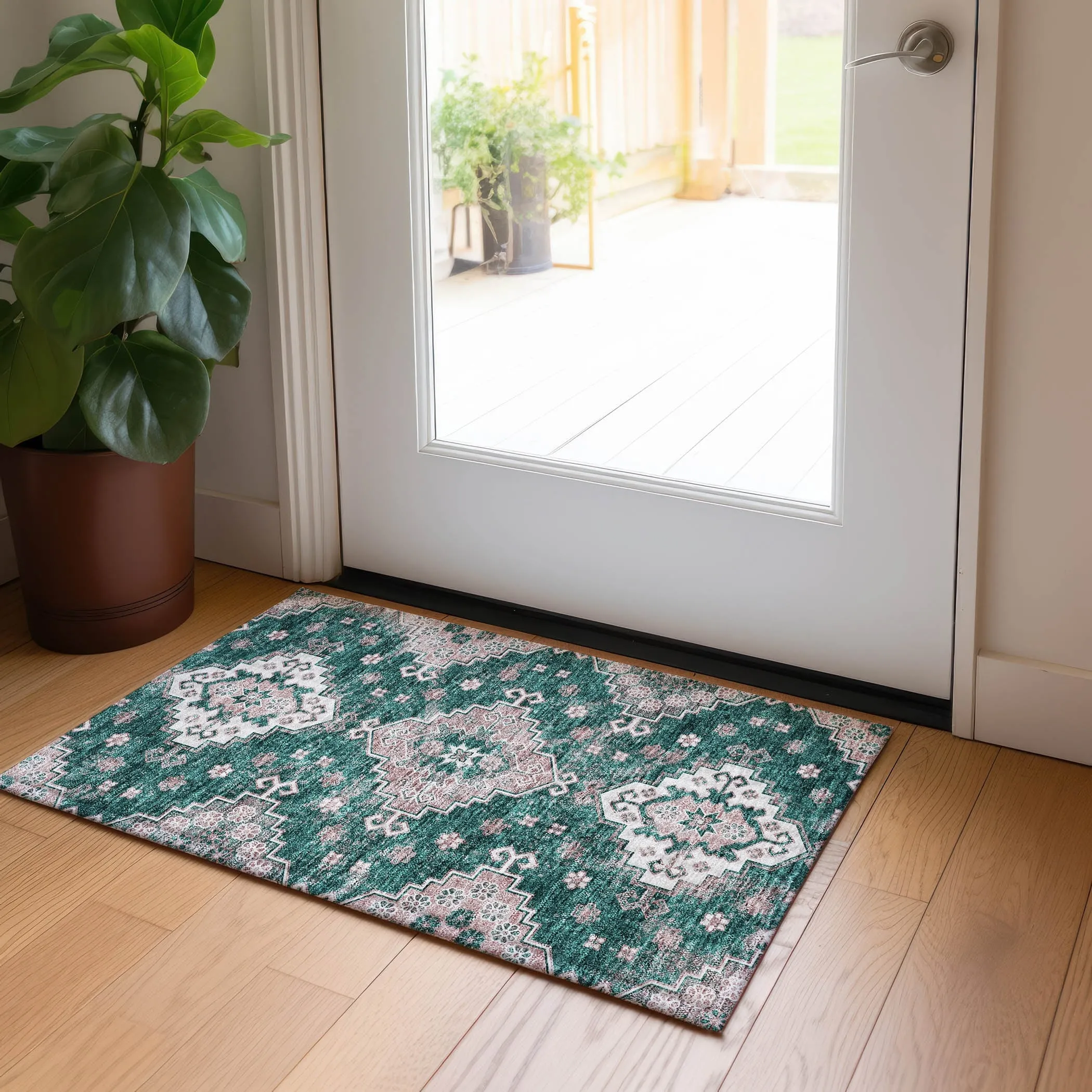 Machine Washable Indoor/ Outdoor Chantille Boho Tribal Rug