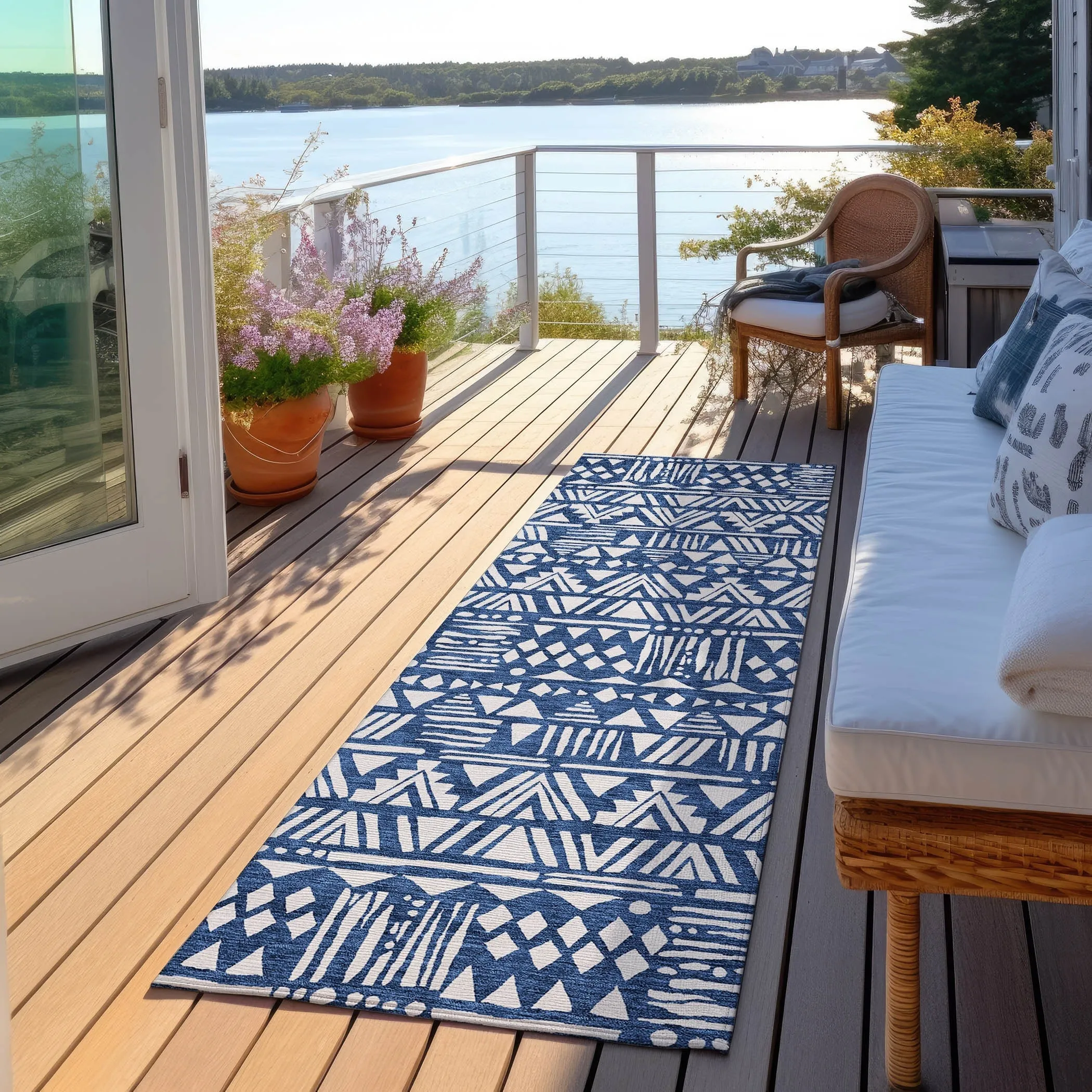 Machine Washable Indoor/ Outdoor Chantille Boho Tribal Rug