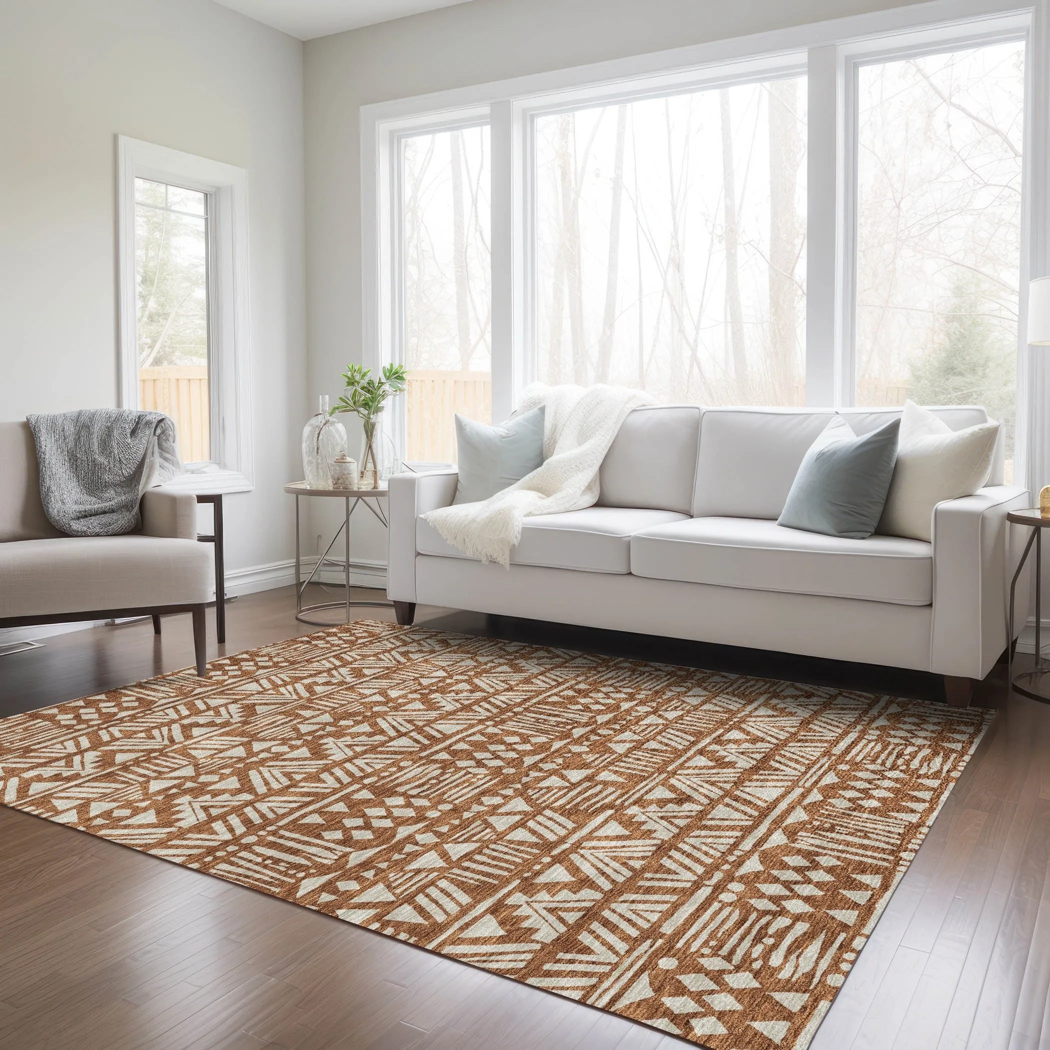 Machine Washable Indoor/ Outdoor Chantille Boho Tribal Rug