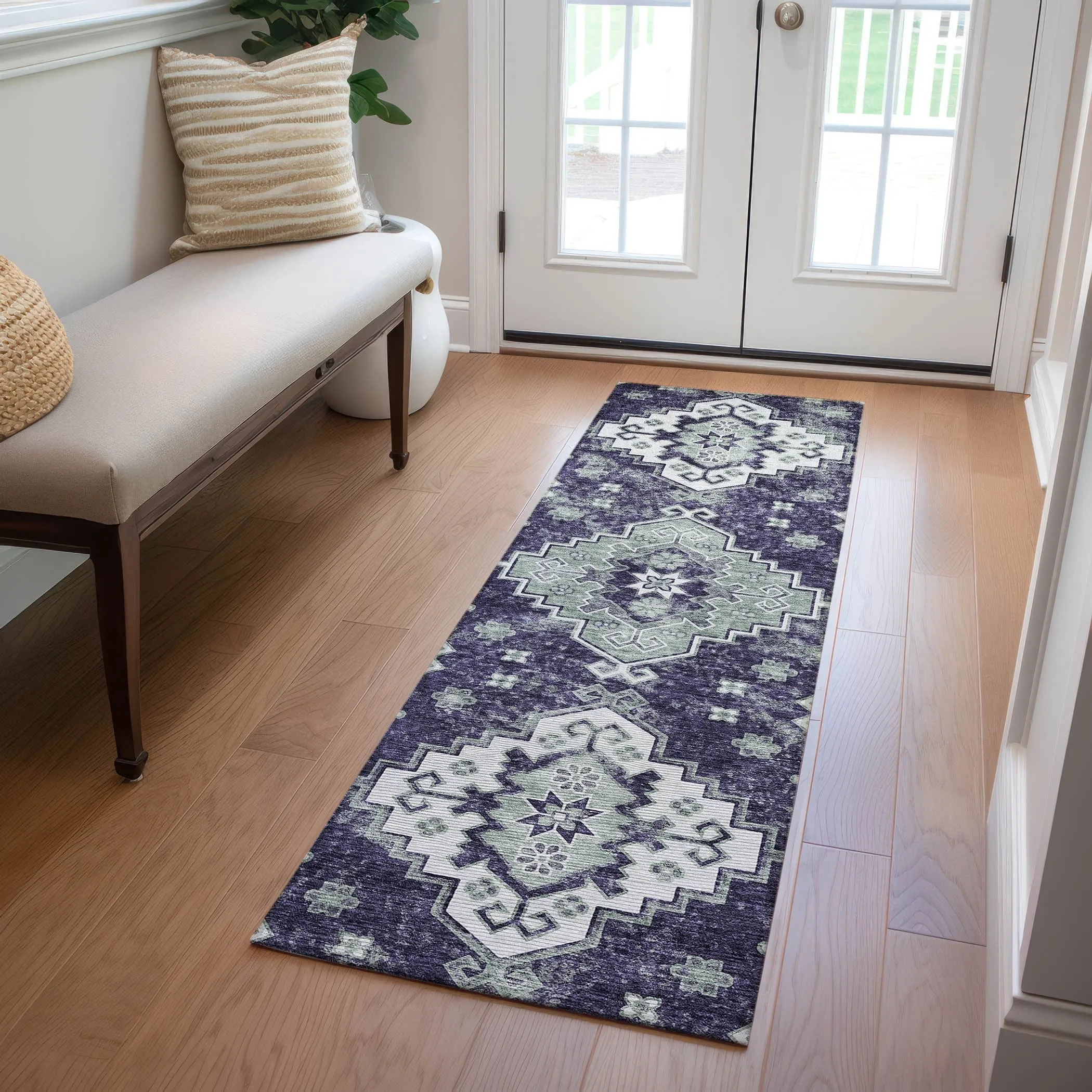 Machine Washable Indoor/ Outdoor Chantille Boho Tribal Rug