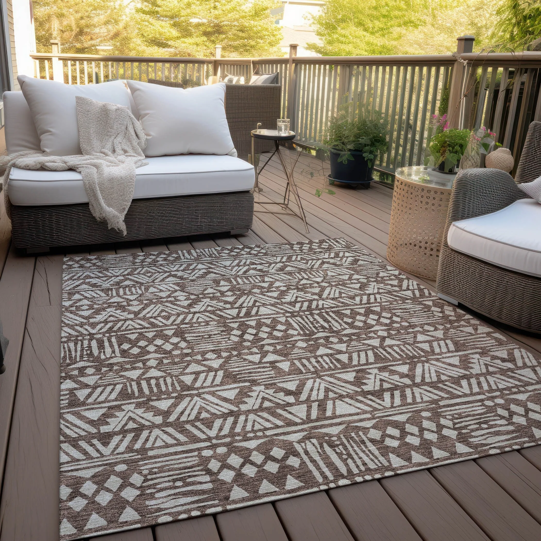 Machine Washable Indoor/ Outdoor Chantille Boho Tribal Rug