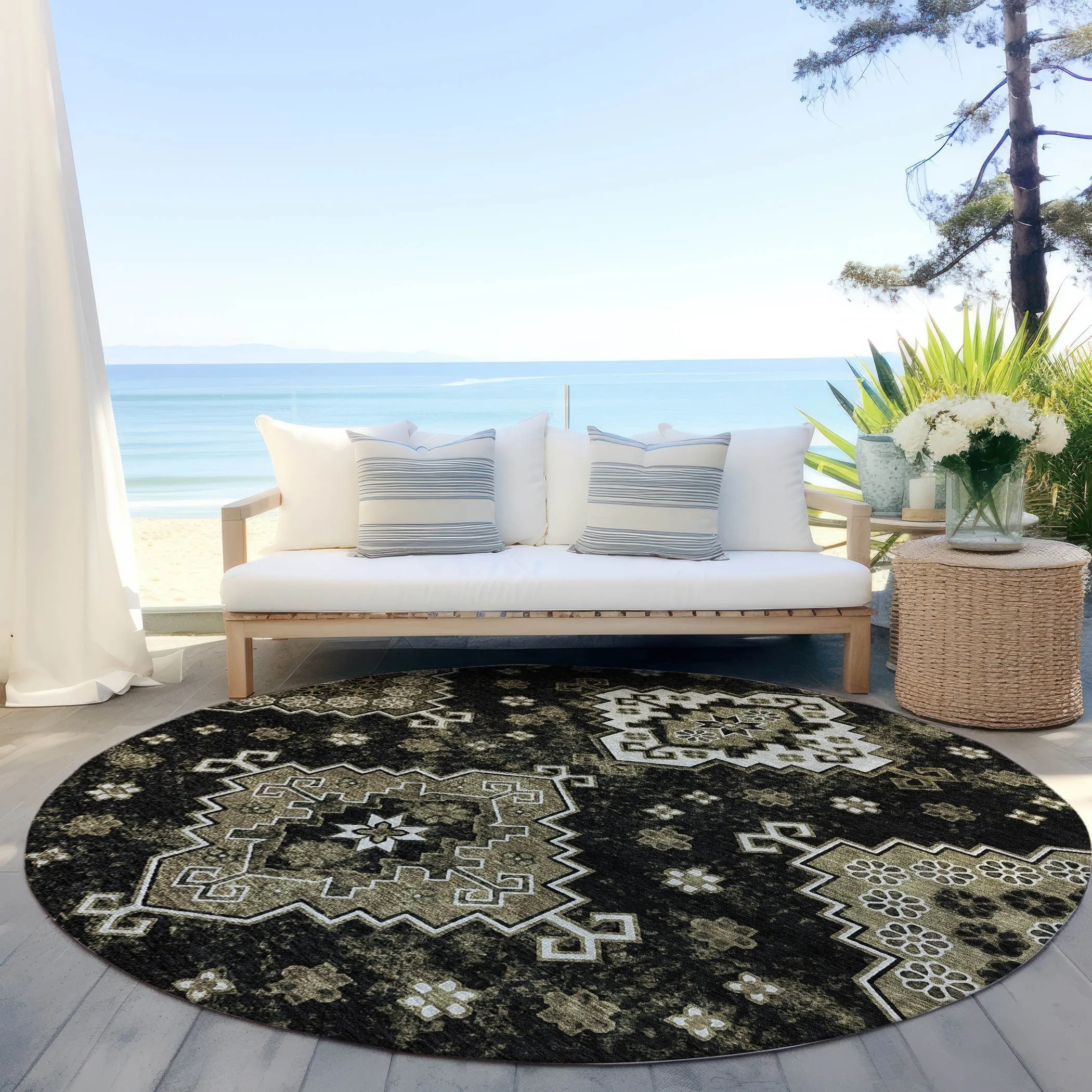 Machine Washable Indoor/ Outdoor Chantille Boho Tribal Rug