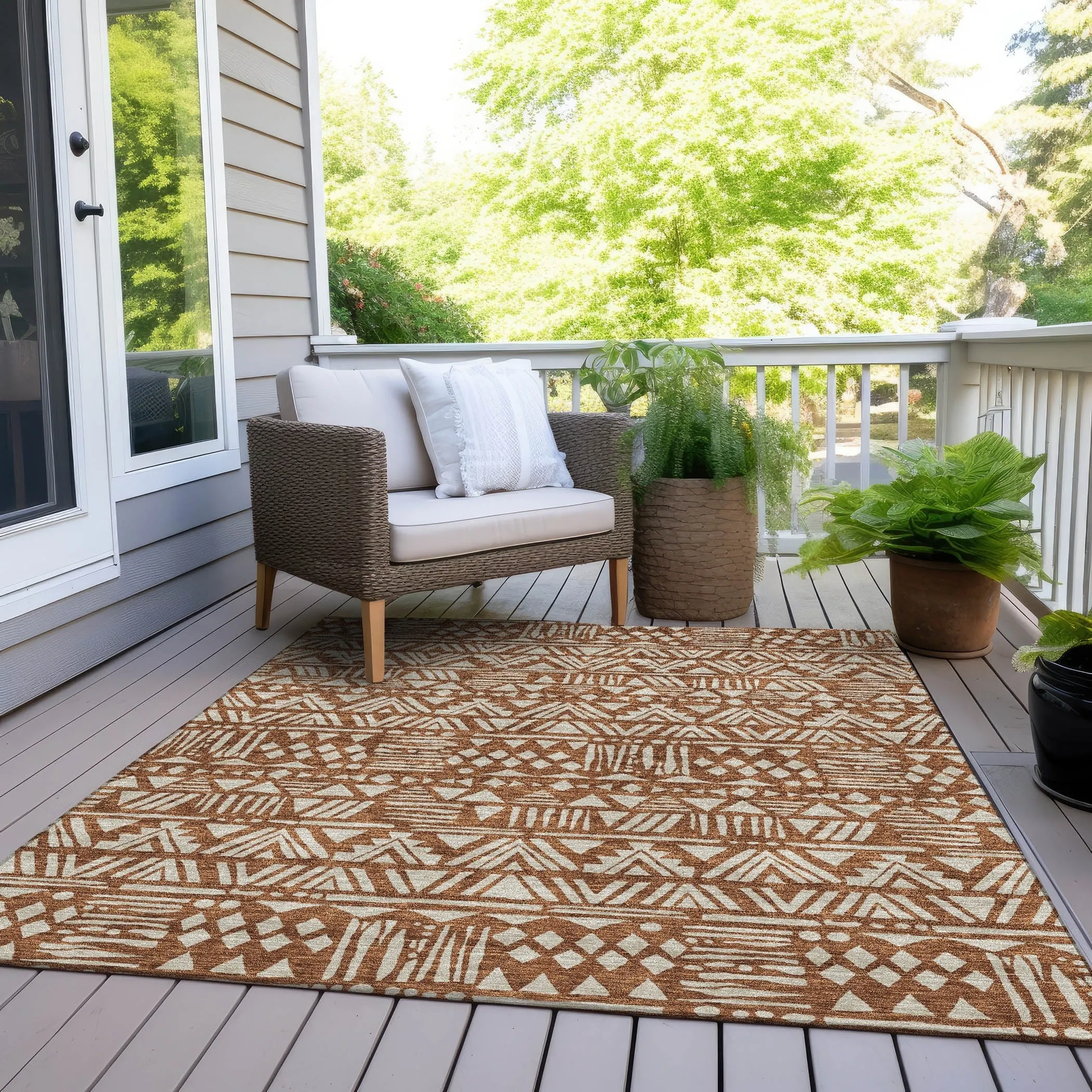 Machine Washable Indoor/ Outdoor Chantille Boho Tribal Rug
