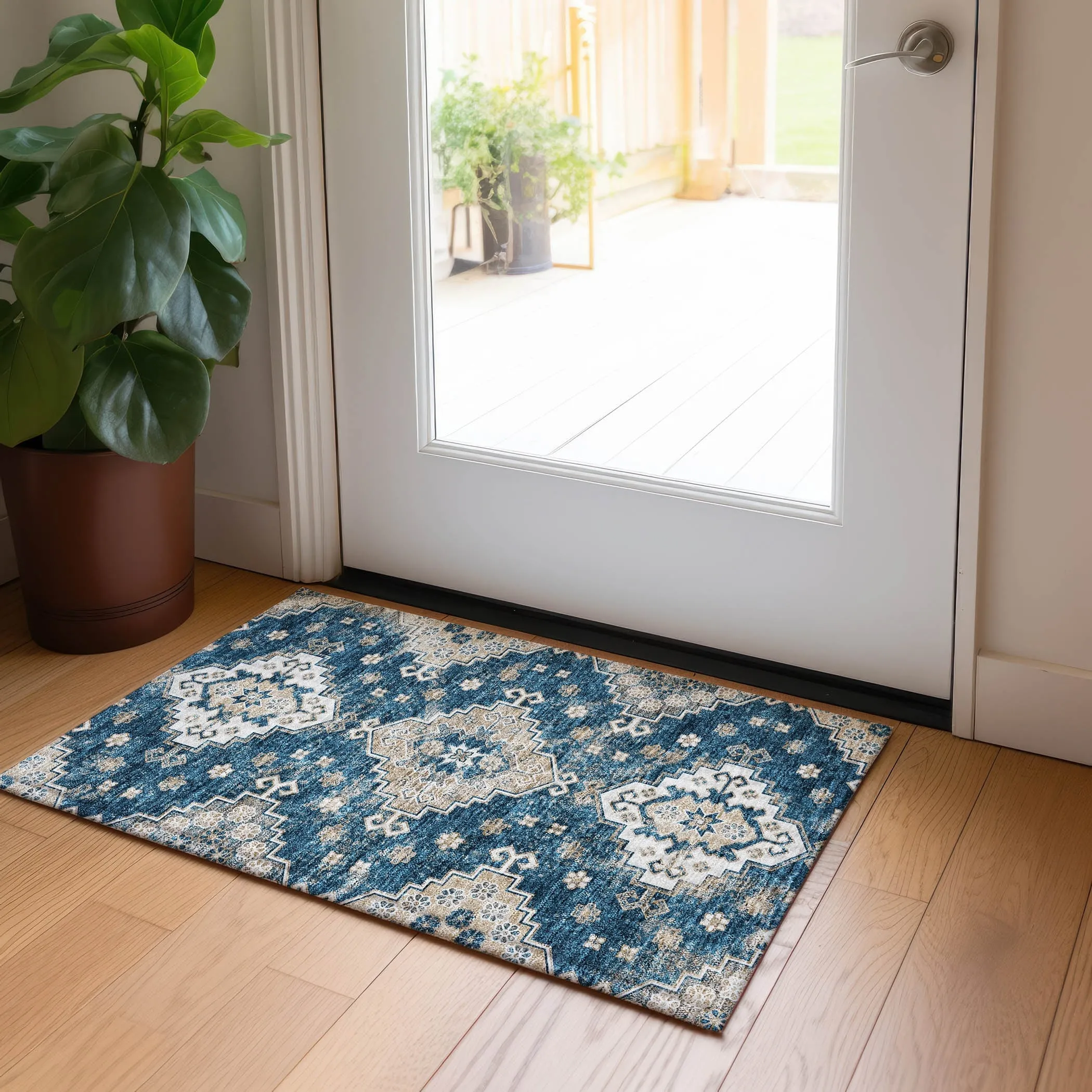 Machine Washable Indoor/ Outdoor Chantille Boho Tribal Rug