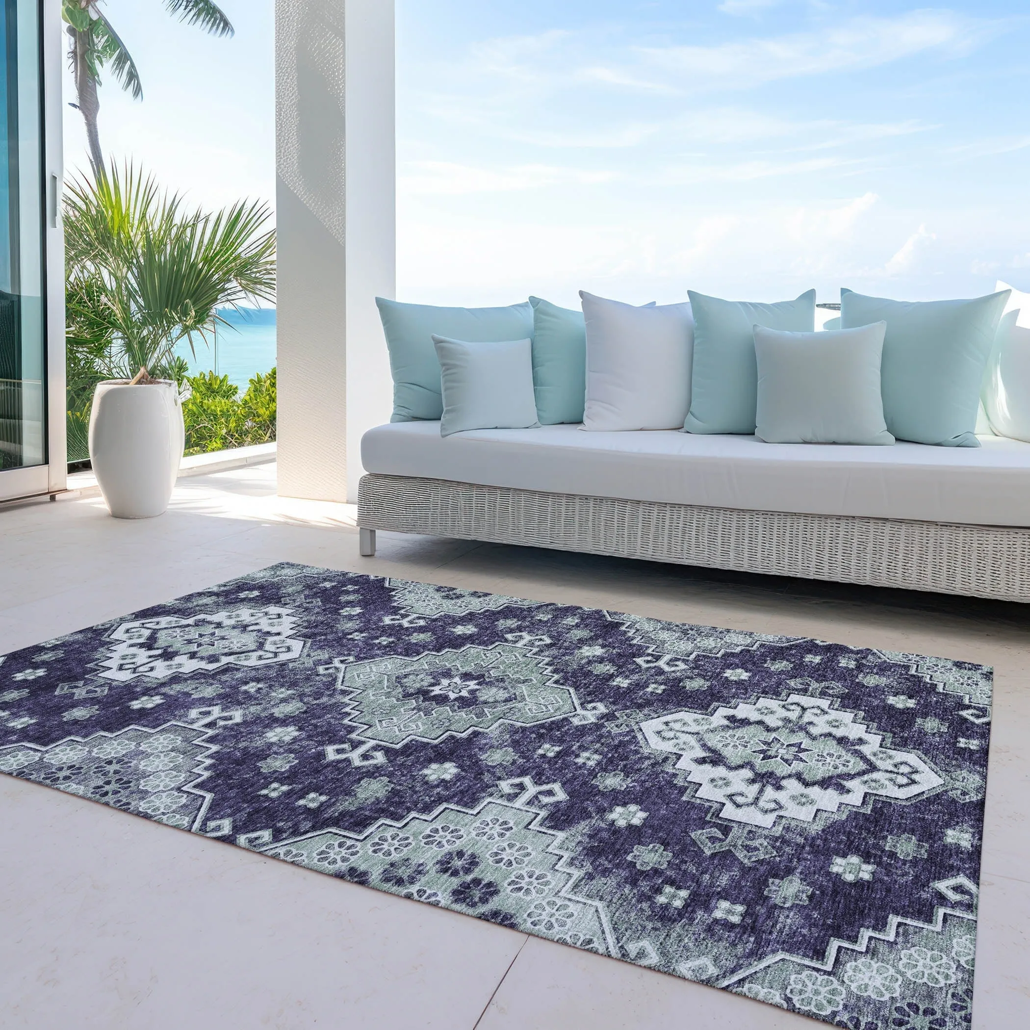 Machine Washable Indoor/ Outdoor Chantille Boho Tribal Rug