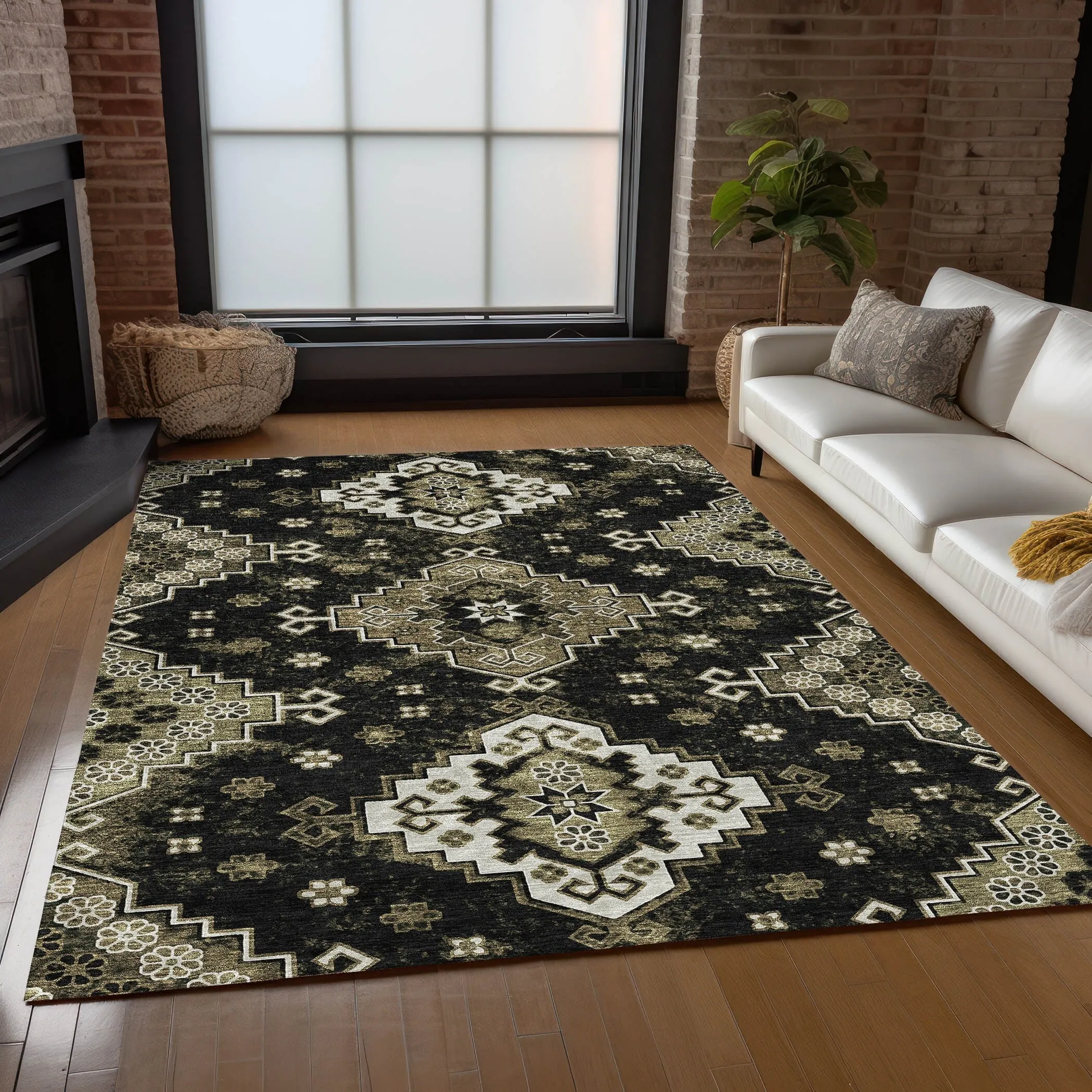 Machine Washable Indoor/ Outdoor Chantille Boho Tribal Rug
