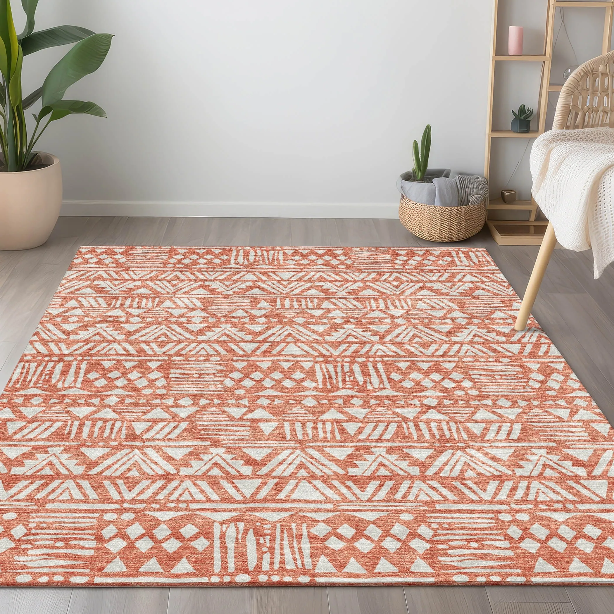 Machine Washable Indoor/ Outdoor Chantille Boho Tribal Rug