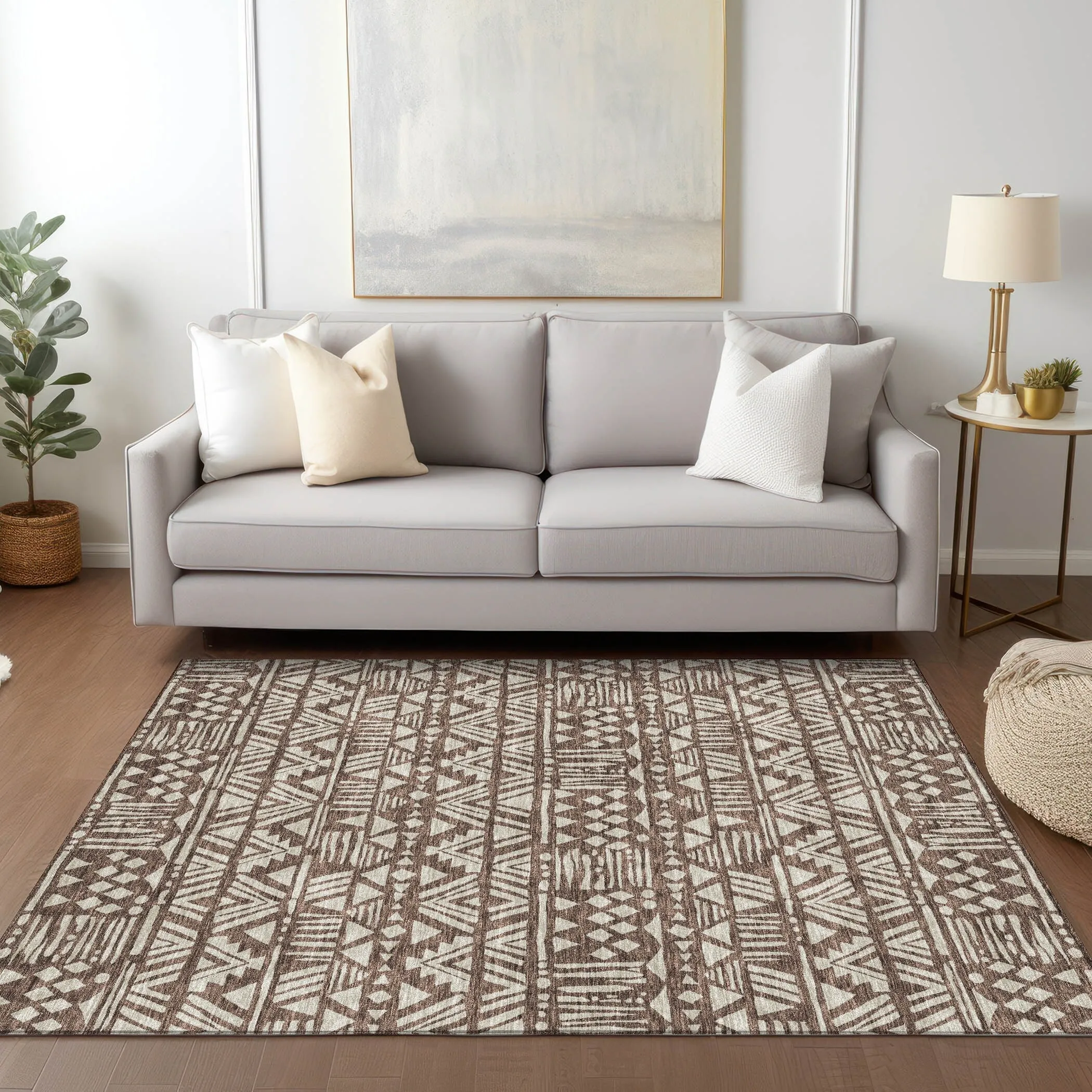 Machine Washable Indoor/ Outdoor Chantille Boho Tribal Rug