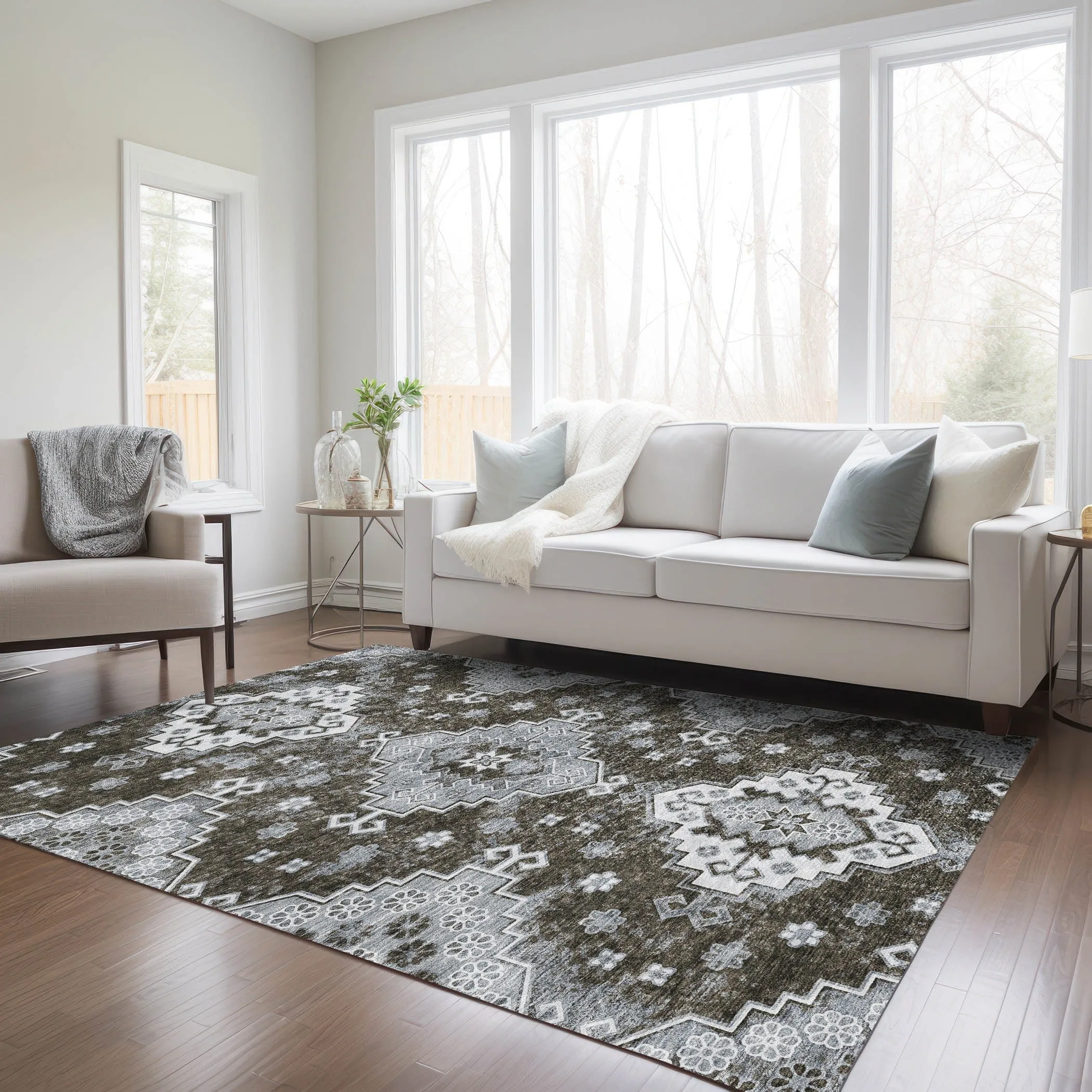 Machine Washable Indoor/ Outdoor Chantille Boho Tribal Rug