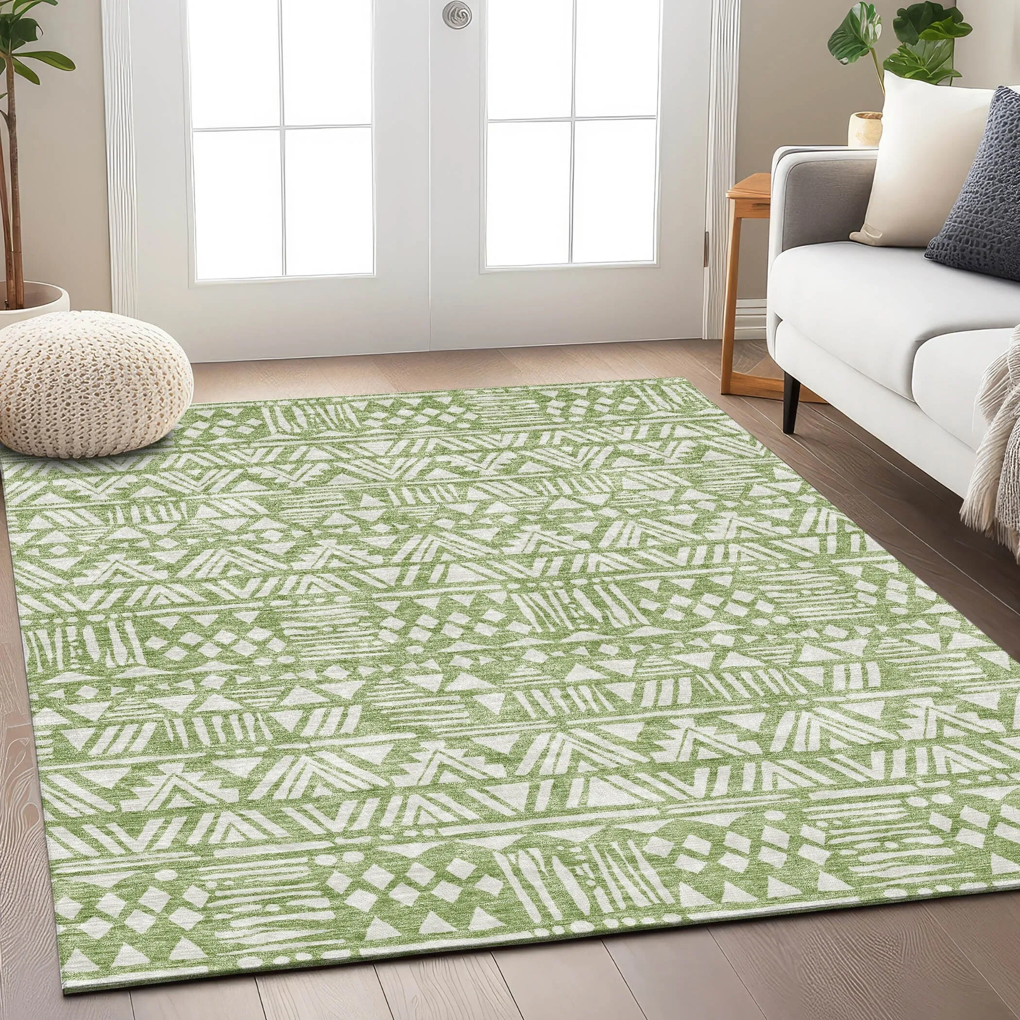 Machine Washable Indoor/ Outdoor Chantille Boho Tribal Rug
