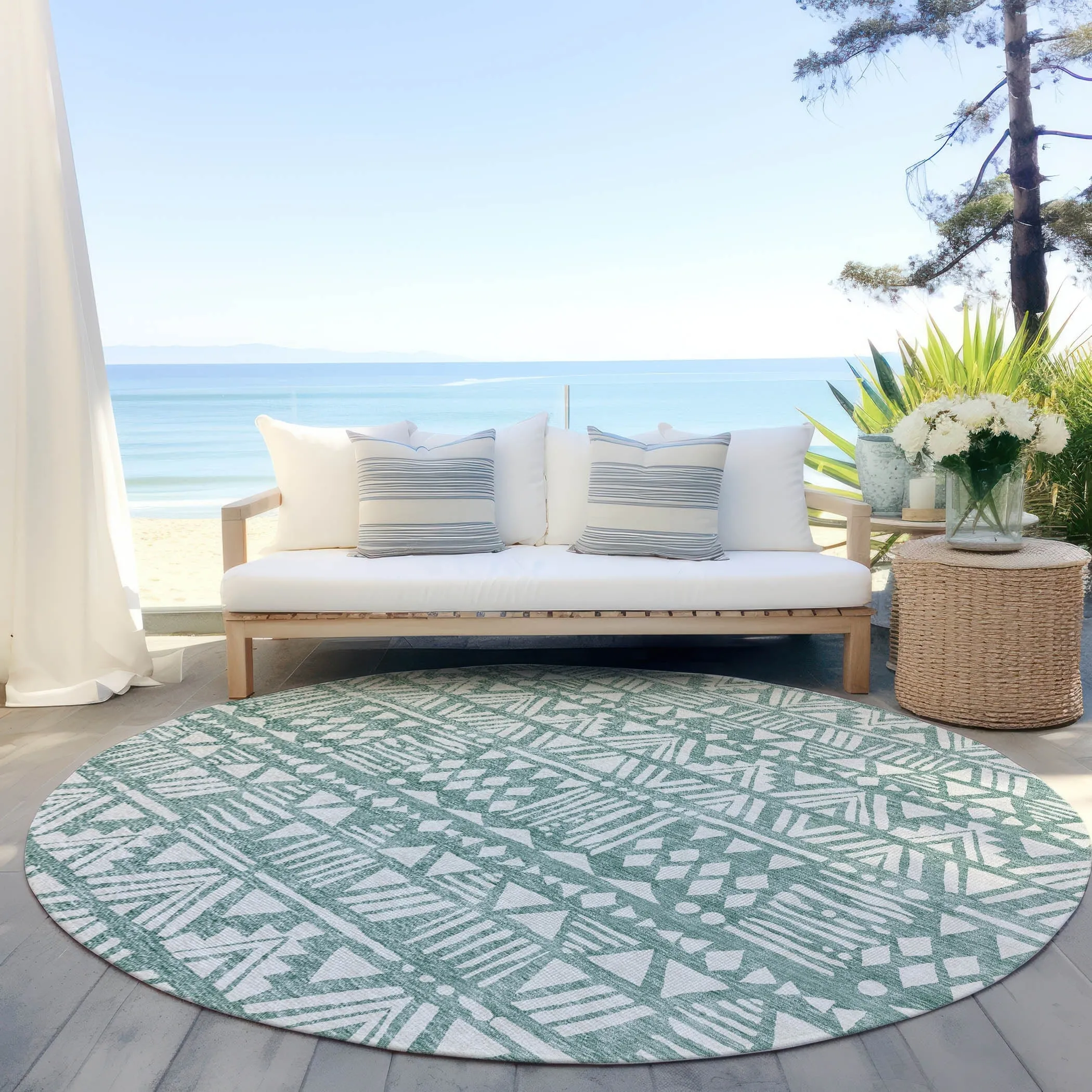 Machine Washable Indoor/ Outdoor Chantille Boho Tribal Rug
