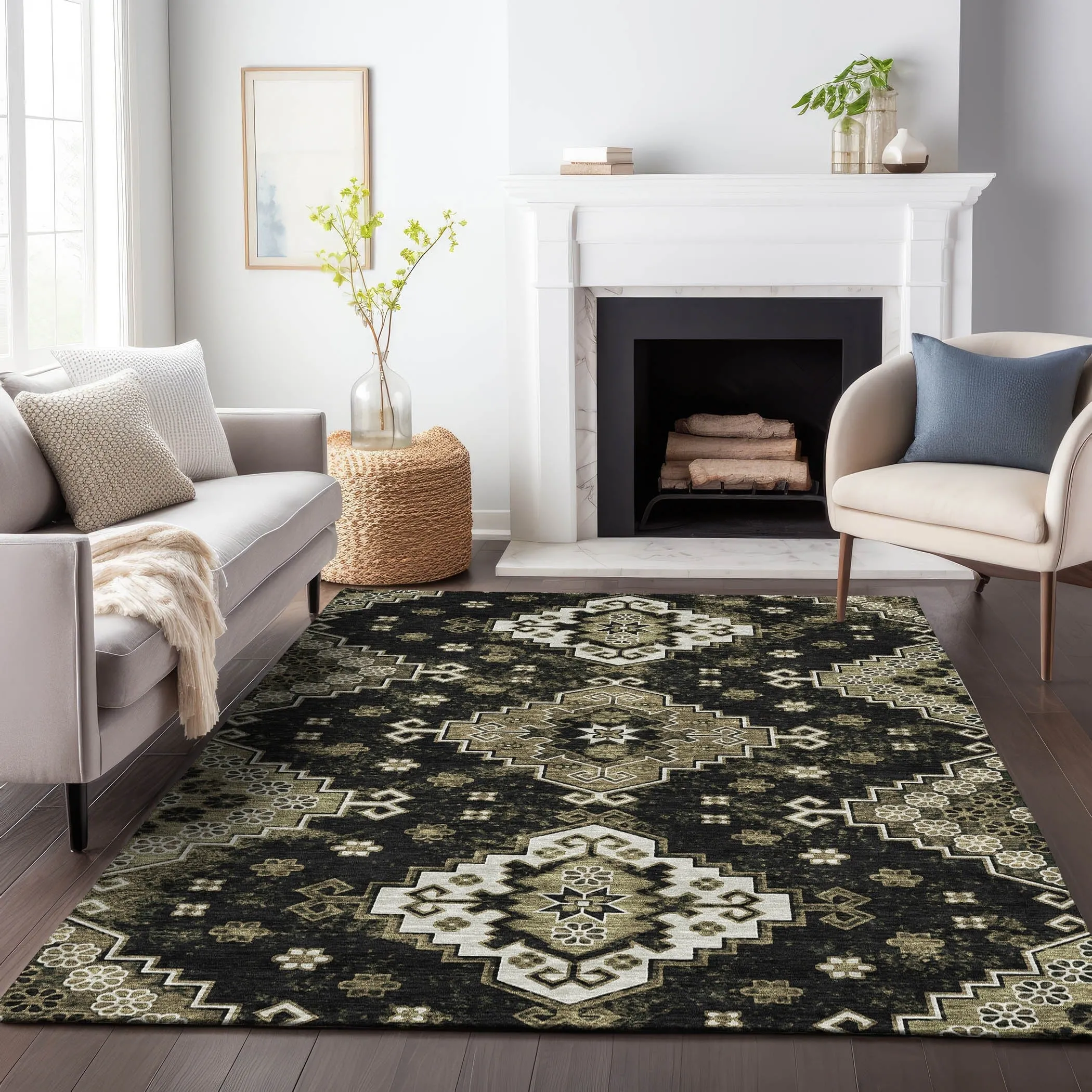 Machine Washable Indoor/ Outdoor Chantille Boho Tribal Rug
