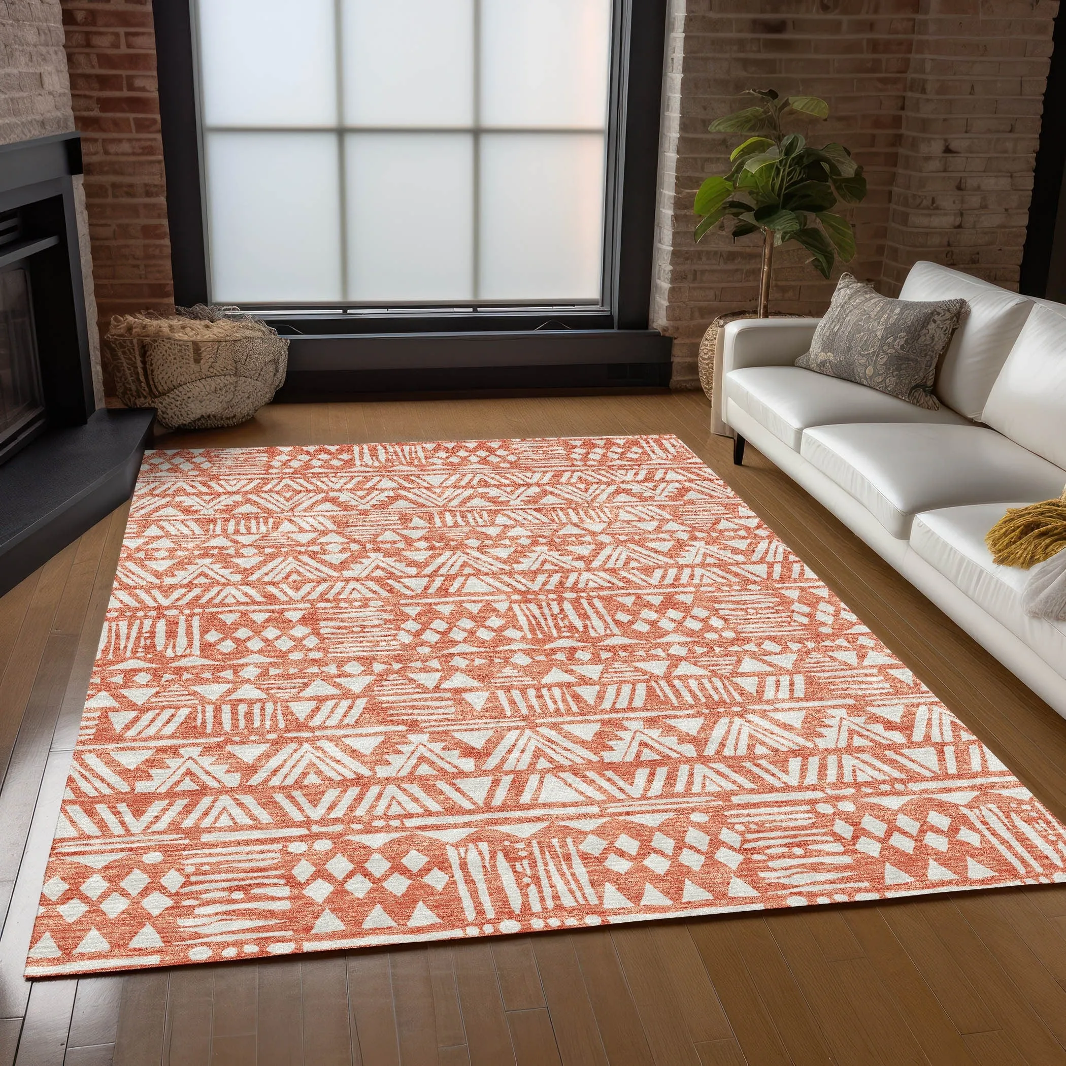 Machine Washable Indoor/ Outdoor Chantille Boho Tribal Rug