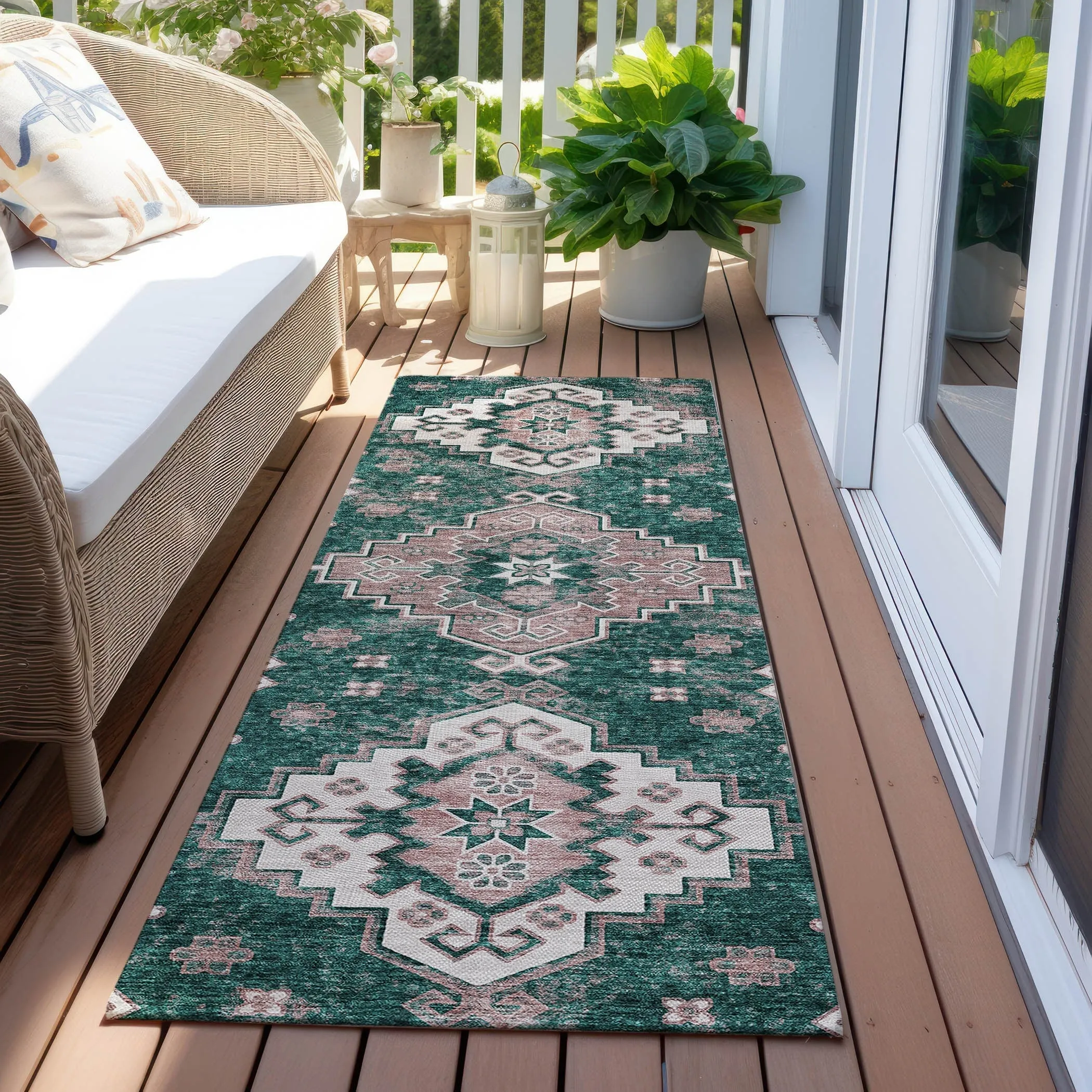 Machine Washable Indoor/ Outdoor Chantille Boho Tribal Rug