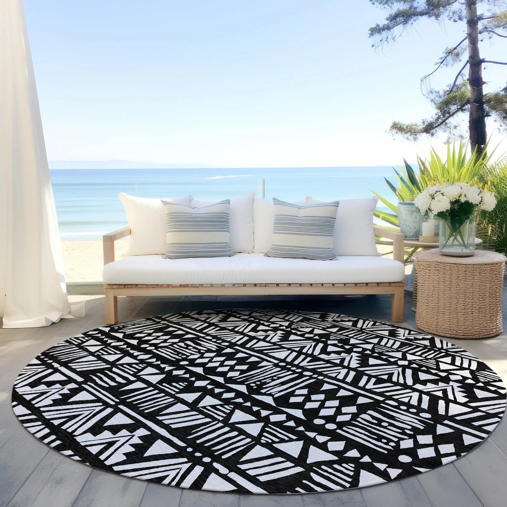 Machine Washable Indoor/ Outdoor Chantille Boho Tribal Rug