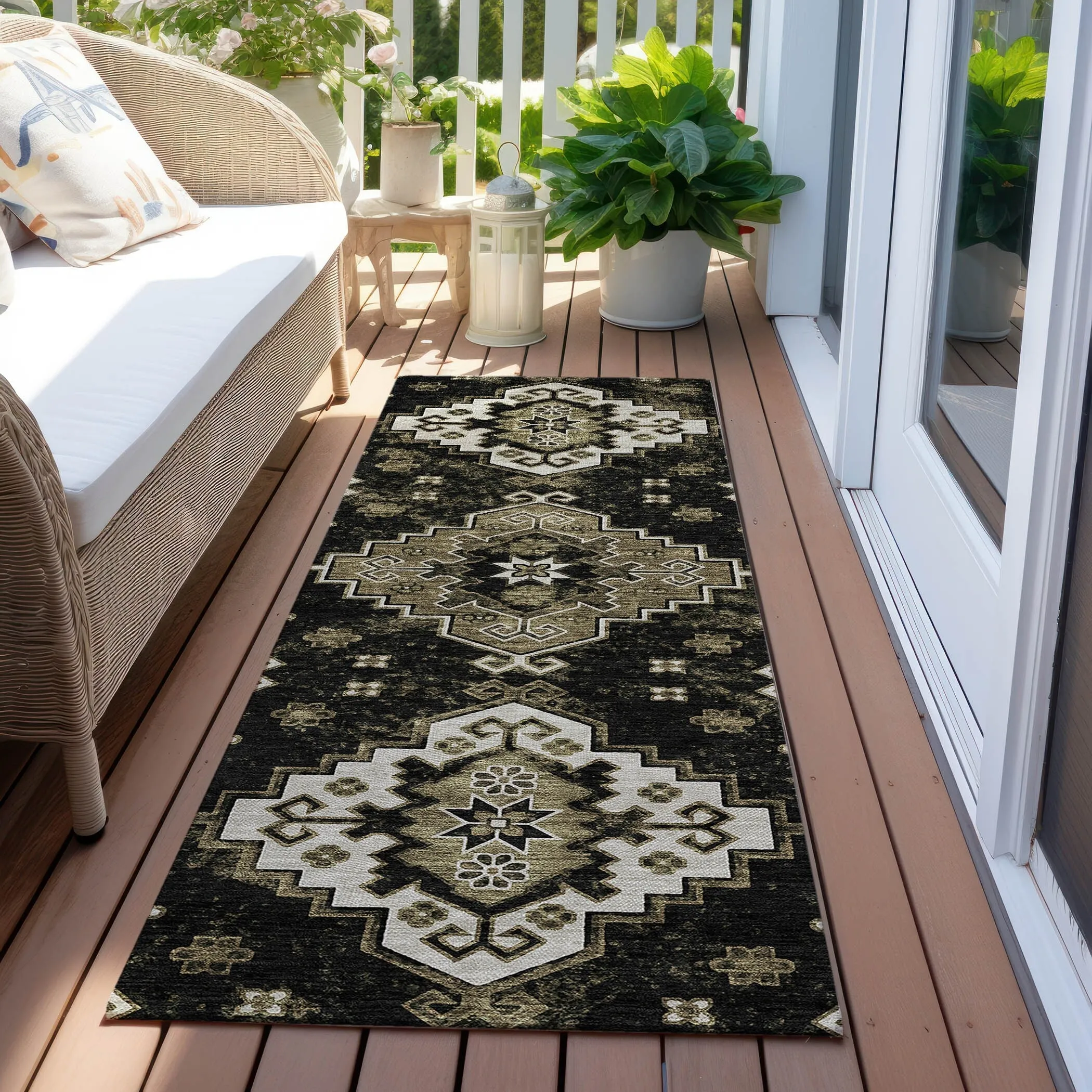 Machine Washable Indoor/ Outdoor Chantille Boho Tribal Rug