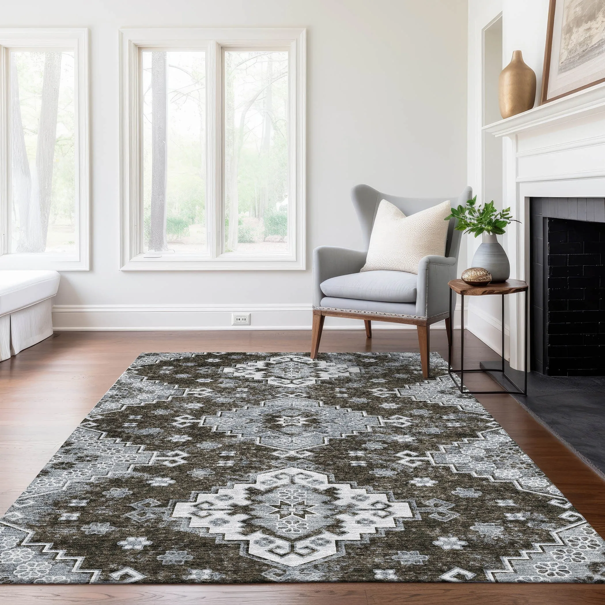 Machine Washable Indoor/ Outdoor Chantille Boho Tribal Rug