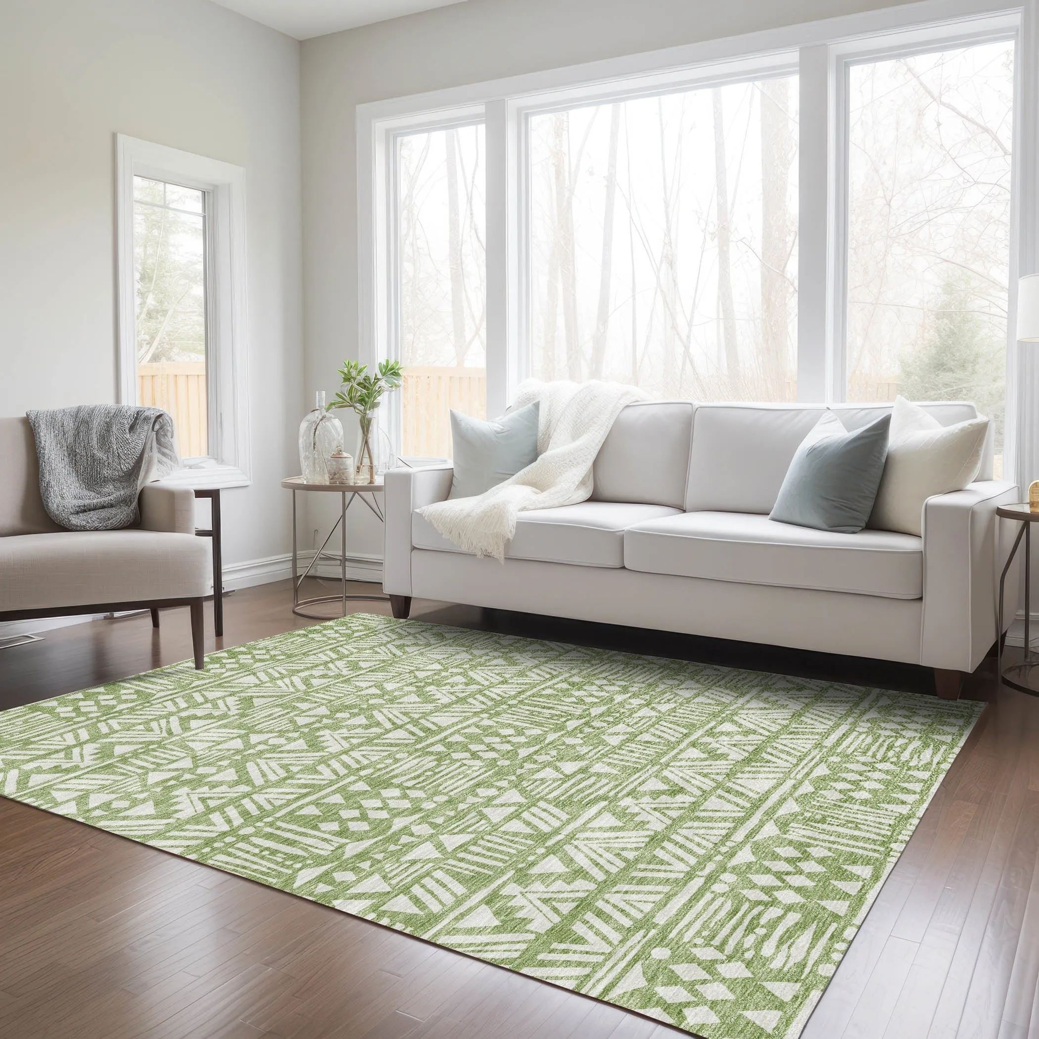 Machine Washable Indoor/ Outdoor Chantille Boho Tribal Rug